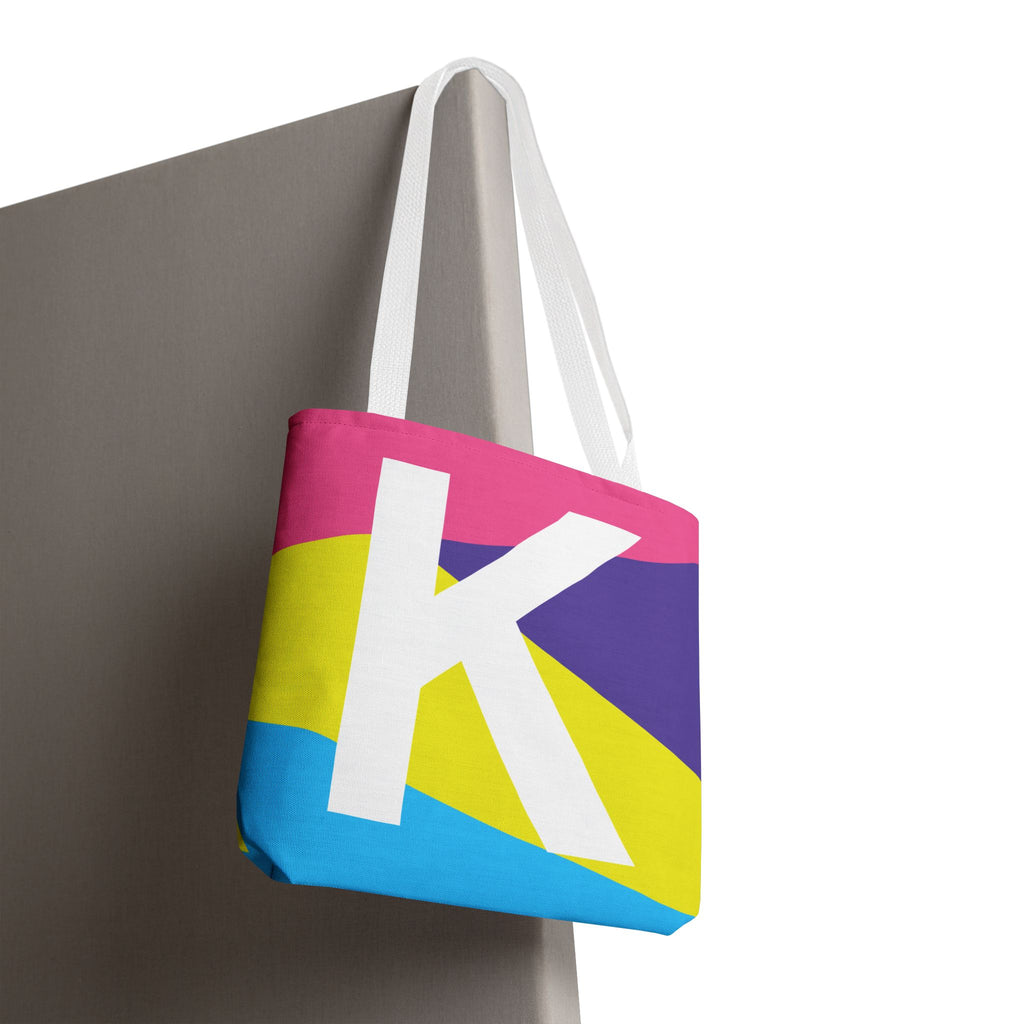 Monogram 'K' Colorblock Tote Bag — Personalized Initial K Shoulder Tote