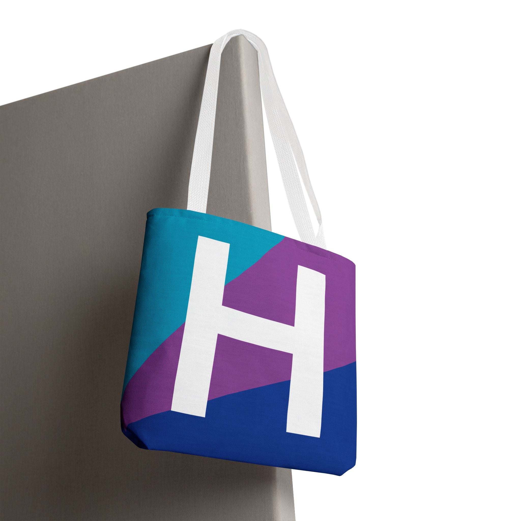 Monogram 'H' Colorblock Tote Bag — Personalized Initial H Shoulder Tote