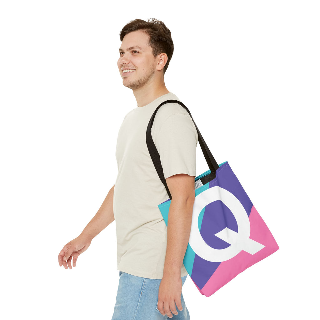 Monogram 'Q' Colorblock Tote Bag — Personalized Initial Q Shoulder Tote