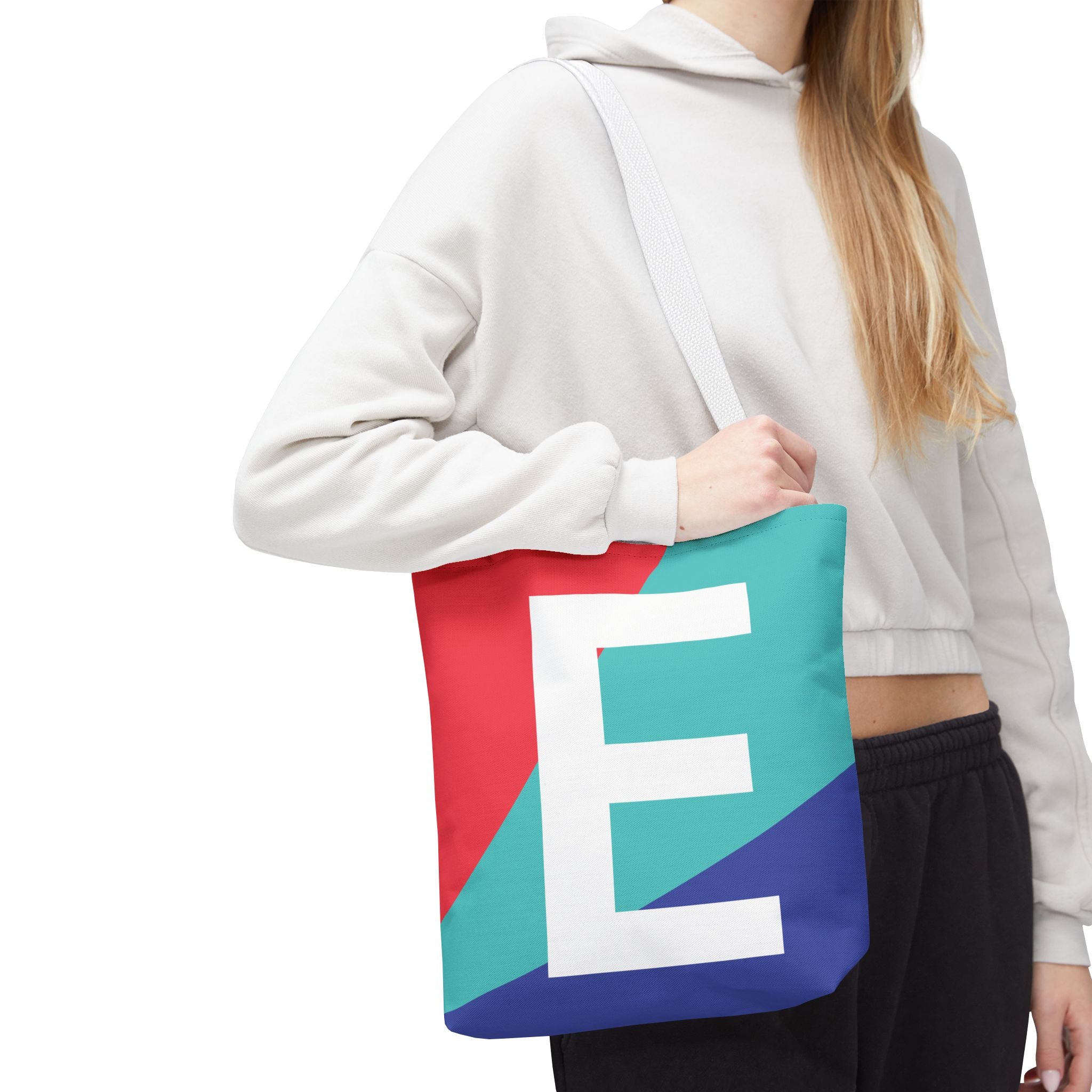 Monogram 'E' Colorblock Tote Bag — Personalized Initial E Shoulder Tote
