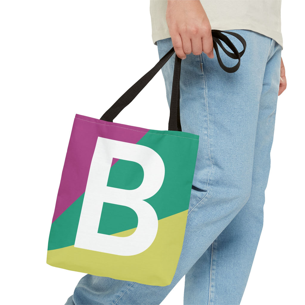 Monogram 'B' Colorblock Tote Bag — Personalized Initial B Shoulder Tote