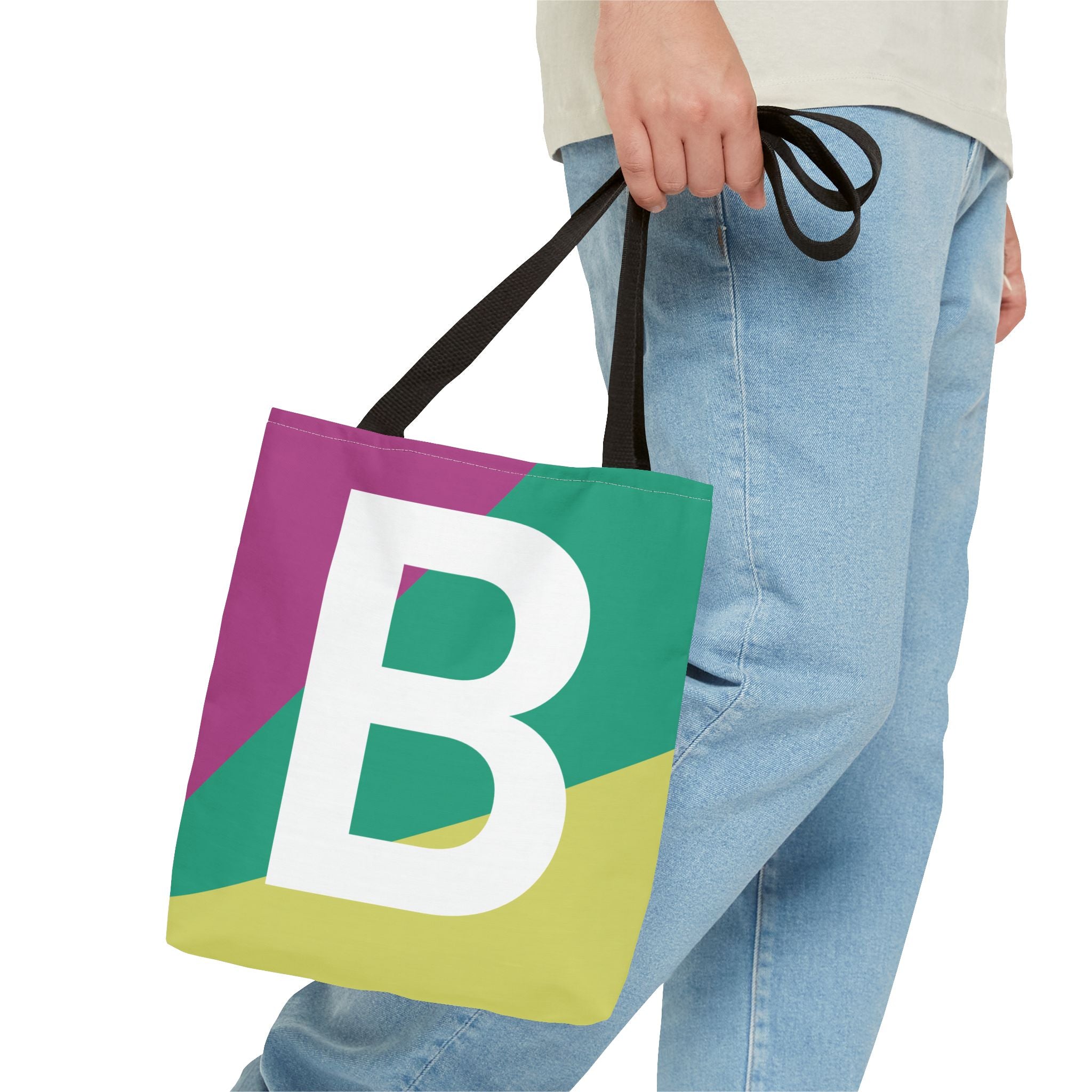 Monogram 'B' Colorblock Tote Bag — Personalized Initial B Shoulder Tote