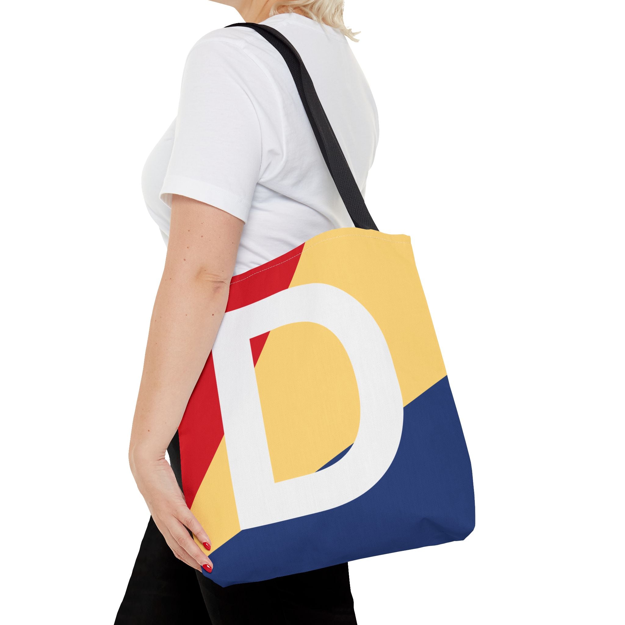 Monogram 'D' Colorblock Tote Bag — Personalized Initial D Shoulder Tote