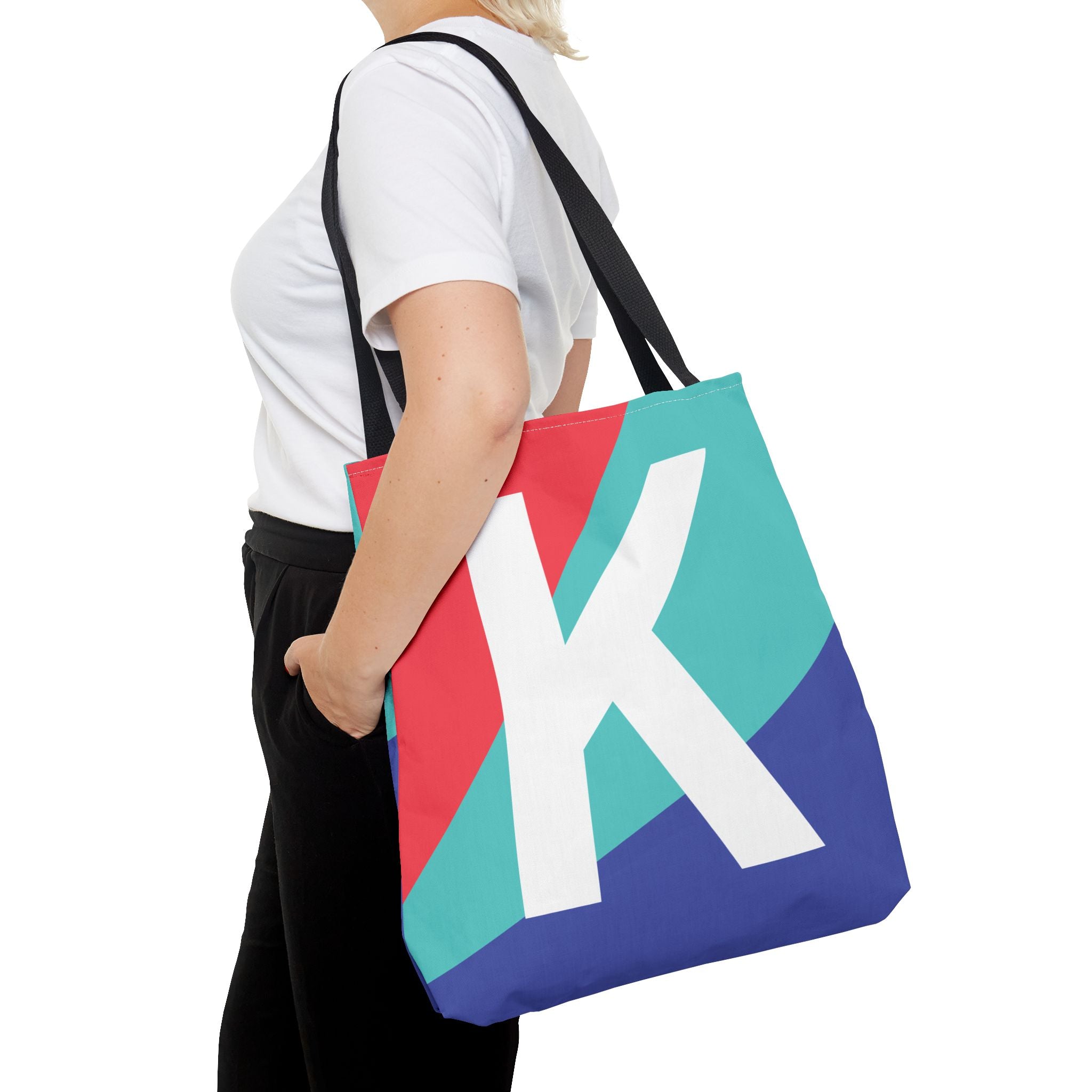 Monogram 'K' Colorblock Tote Bag — Personalized Initial K Shoulder Tote