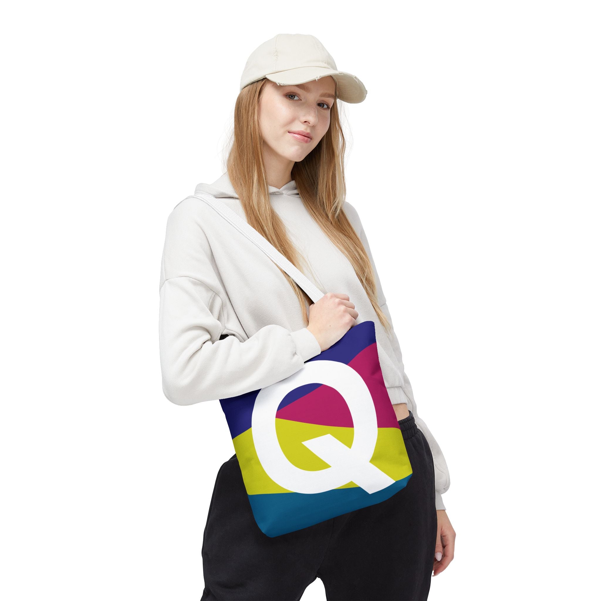 Monogram 'Q' Colorblock Tote Bag — Personalized Initial Q Shoulder Tote