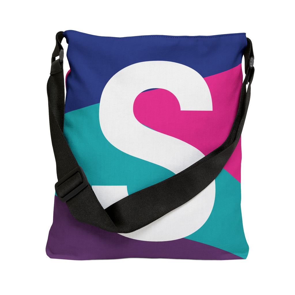 Initial Letter 'S' Colorblock Adjustable Tote Bag — Monogram Alphabet Shoulder Bag