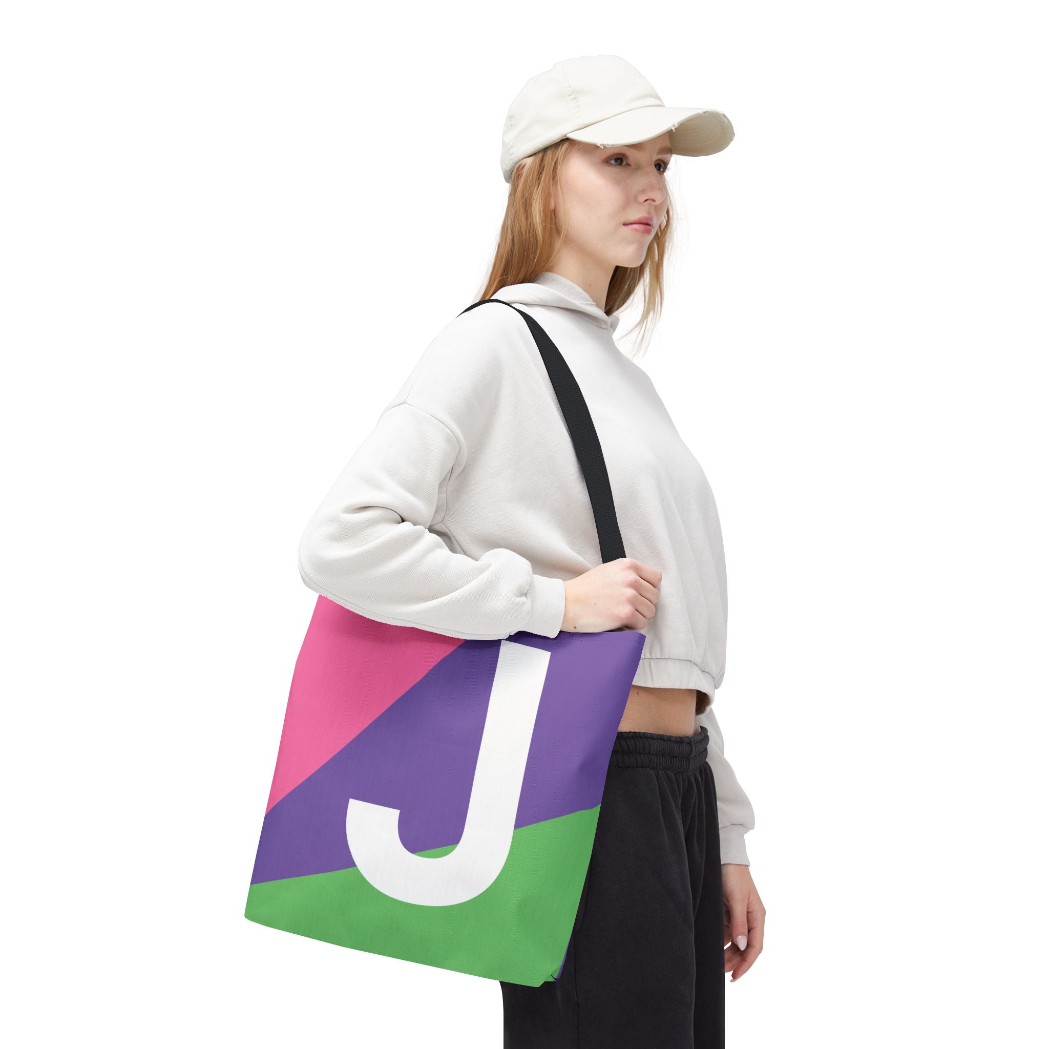 Monogram 'J' Colorblock Tote Bag — Personalized Initial J Shoulder Tote