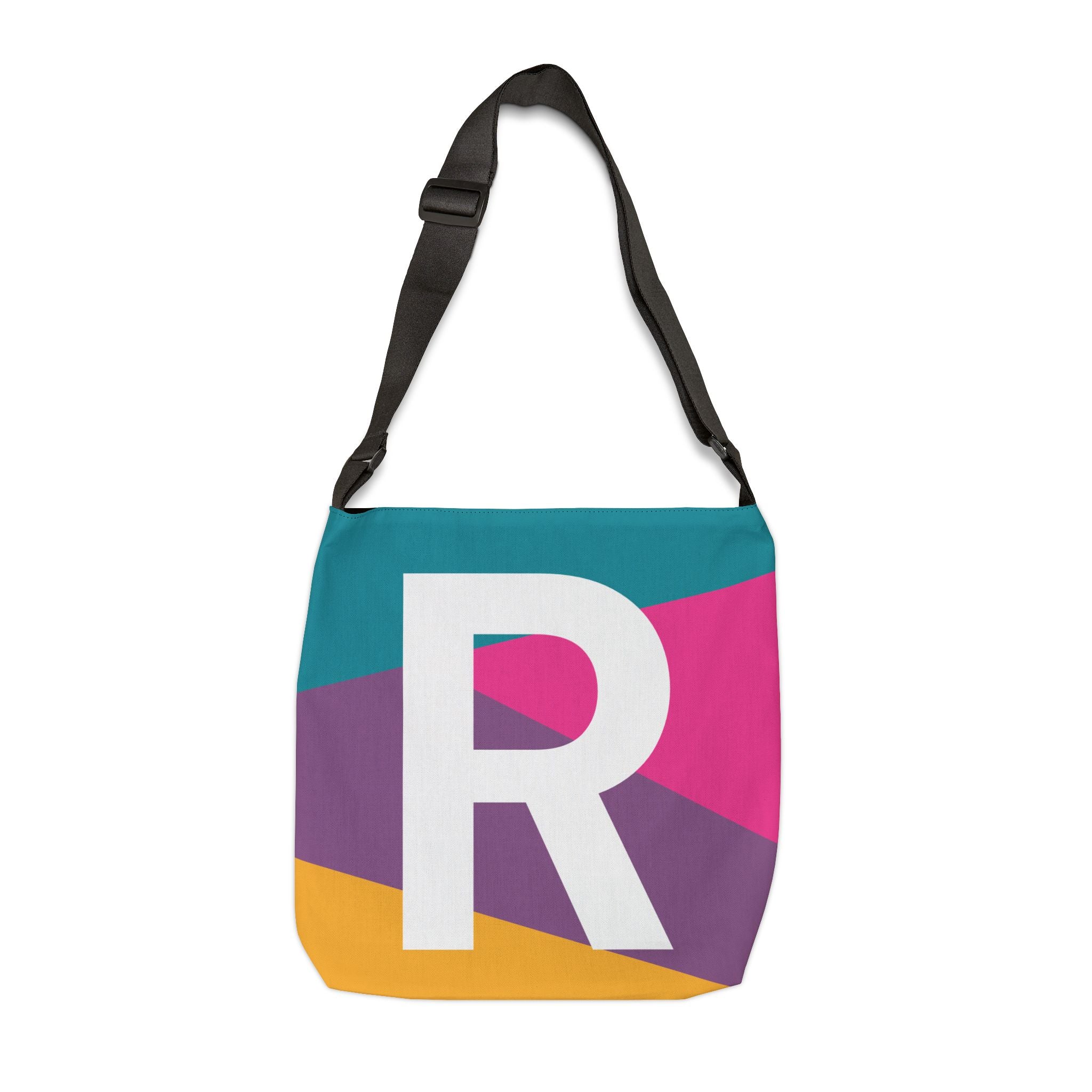 Initial Letter 'R' Colorblock Adjustable Tote Bag — Monogram Alphabet Shoulder Bag