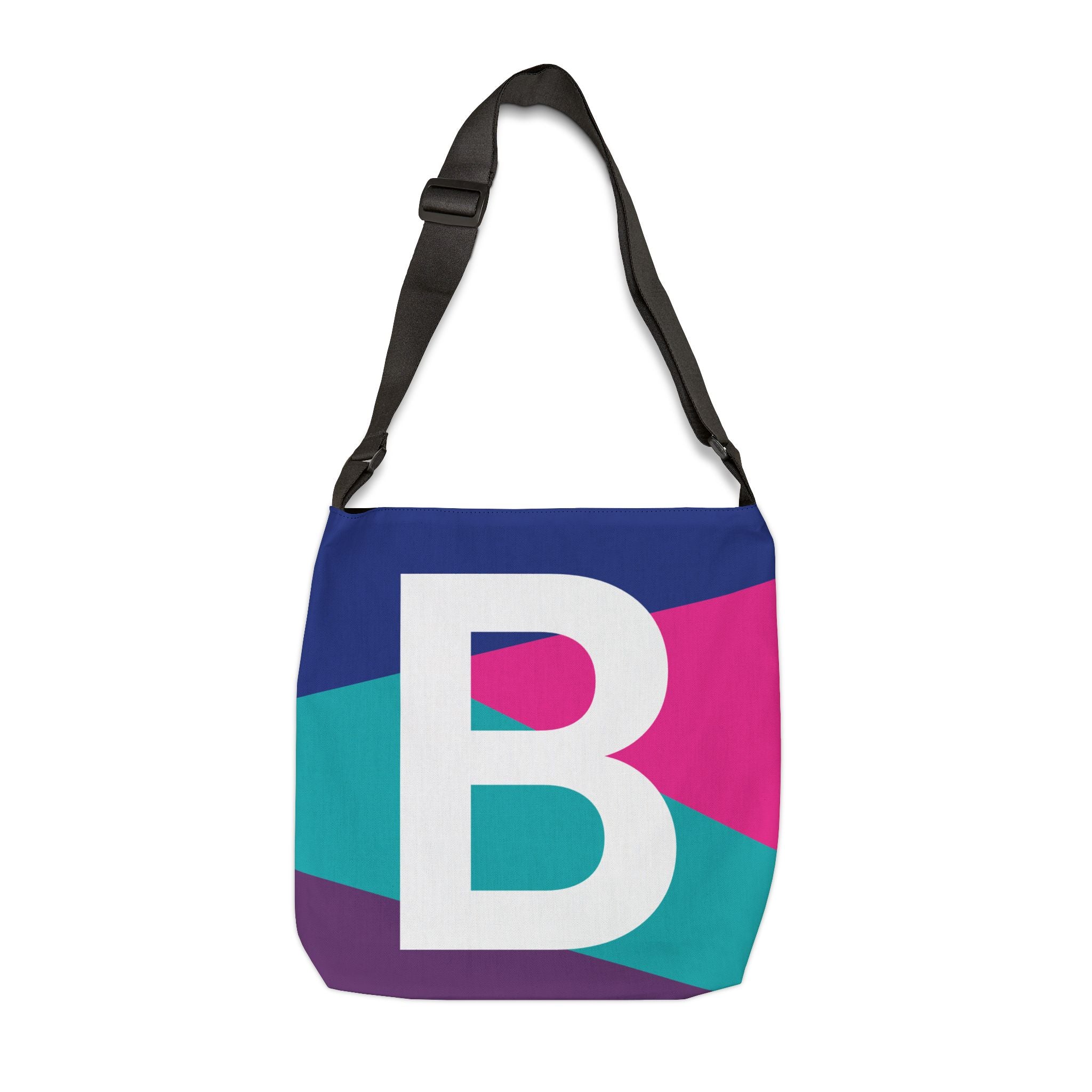 Initial Letter 'B' Colorblock Adjustable Tote Bag — Monogram Alphabet Shoulder Bag