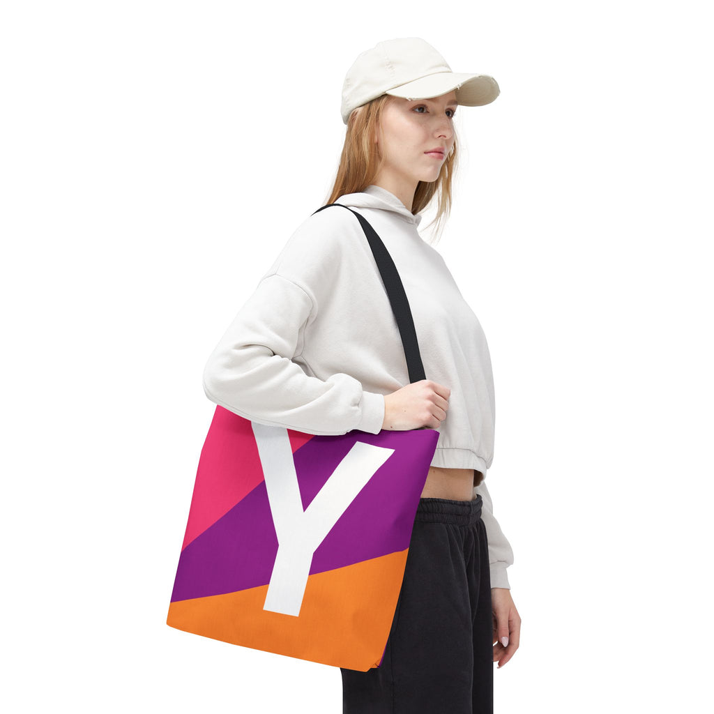 Monogram 'Y' Colorblock Tote Bag — Personalized Initial Y Shoulder Tote