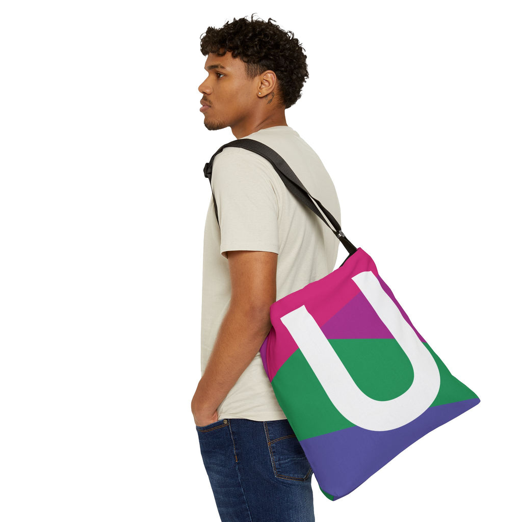 Initial Letter 'U' Colorblock Adjustable Tote Bag — Monogram Alphabet Shoulder Bag
