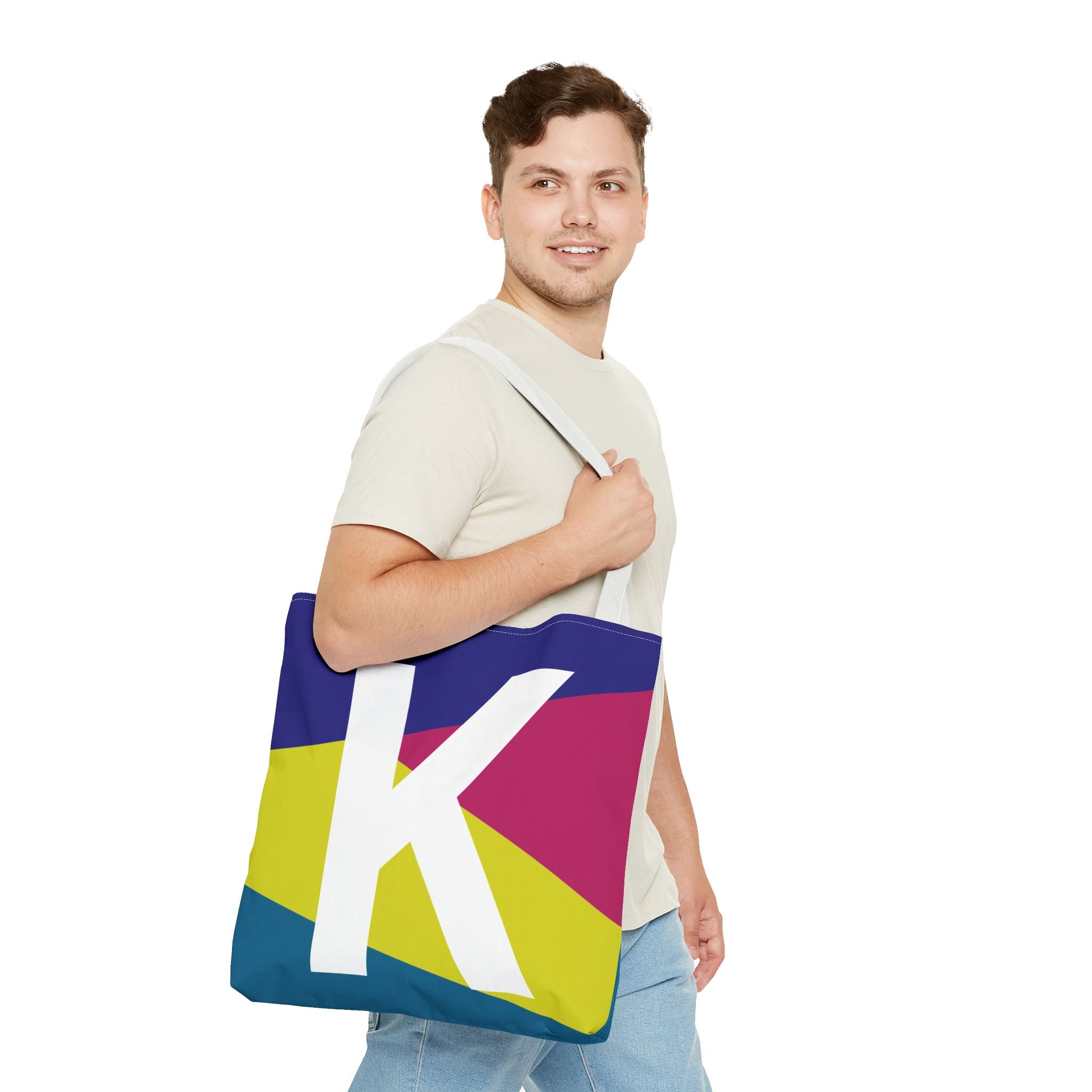 Monogram 'K' Colorblock Tote Bag — Personalized Initial K Shoulder Tote