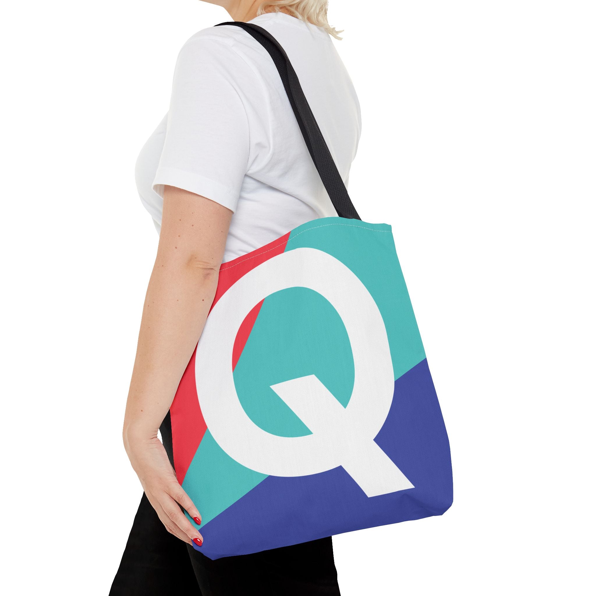 Monogram 'Q' Colorblock Tote Bag — Personalized Initial Q Shoulder Tote