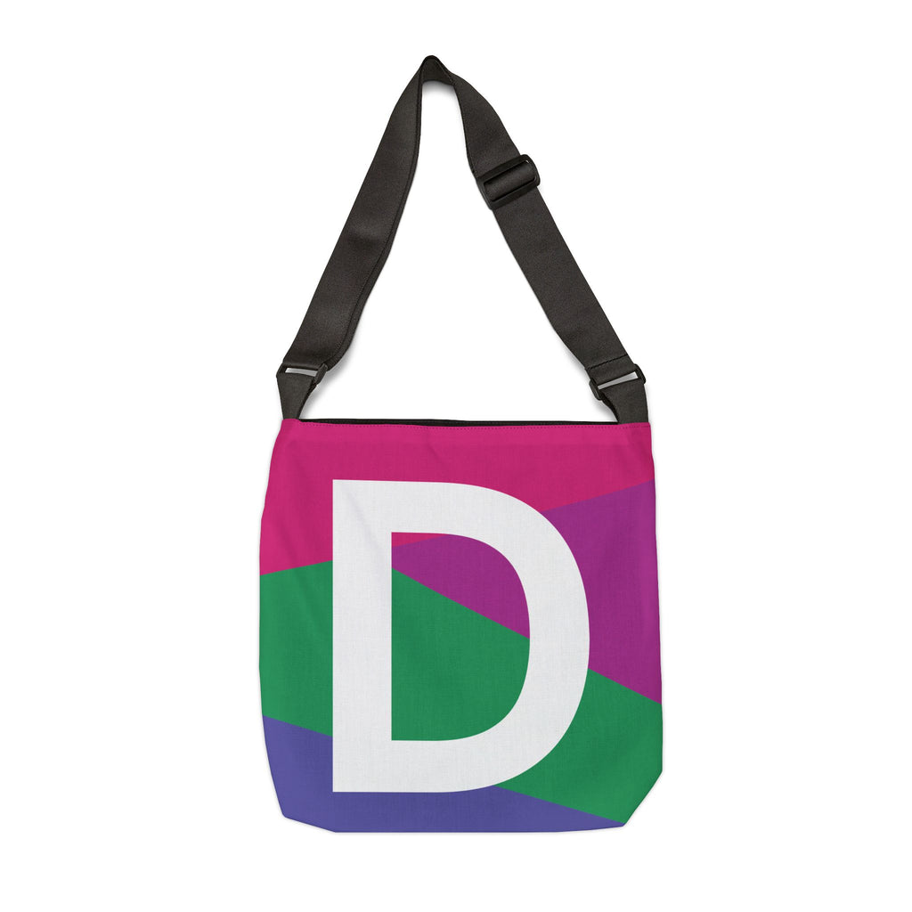 Initial Letter 'D' Colorblock Adjustable Tote Bag — Monogram Alphabet Shoulder Bag