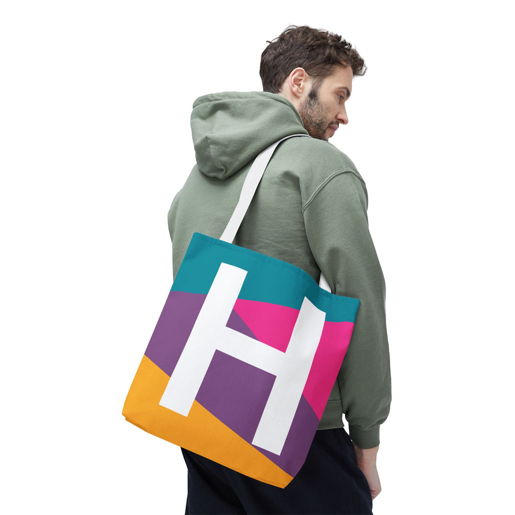 Monogram 'H' Colorblock Tote Bag — Personalized Initial H Shoulder Tote