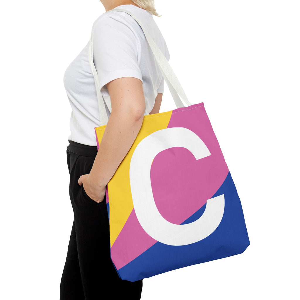 Monogram 'C' Colorblock Tote Bag — Personalized Initial C Shoulder Tote