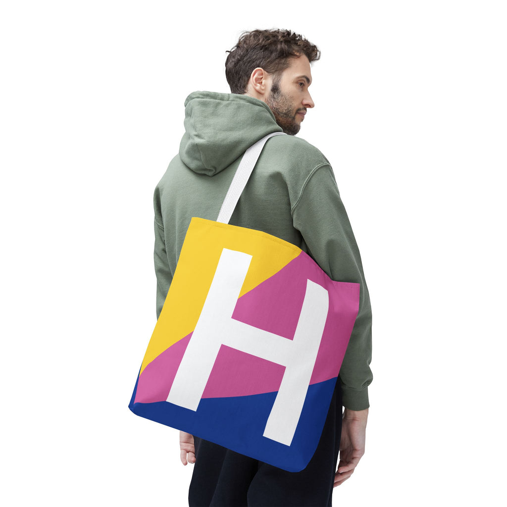 Monogram 'H' Colorblock Tote Bag — Personalized Initial H Shoulder Tote