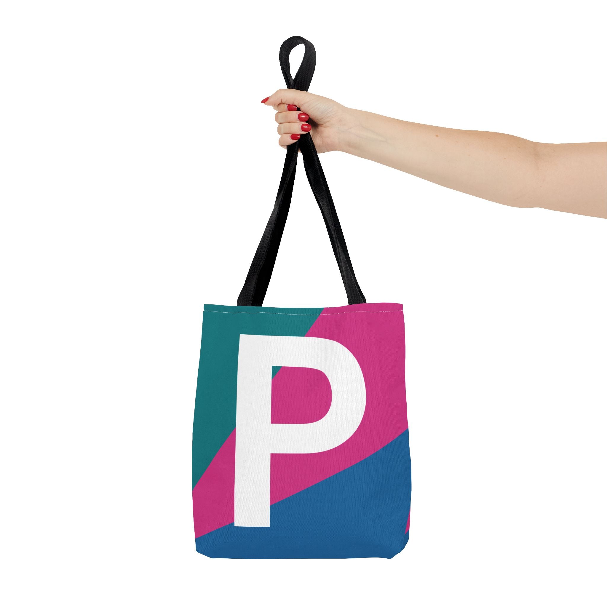 Monogram 'P' Colorblock Tote Bag — Personalized Initial P Shoulder Tote