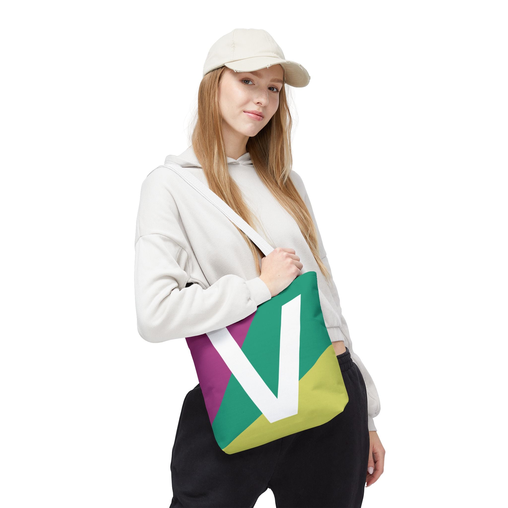 Monogram 'V' Colorblock Tote Bag — Personalized Initial V Shoulder Tote