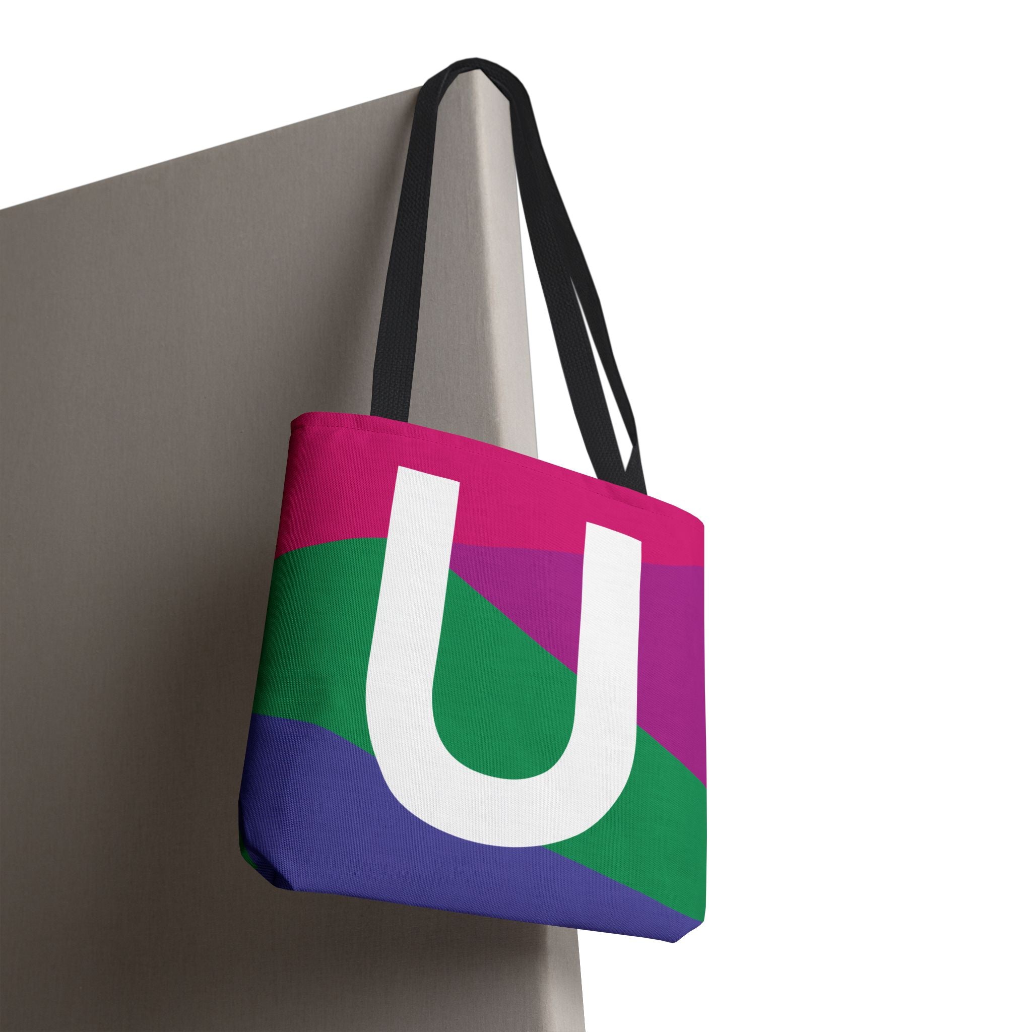 Monogram 'U' Colorblock Tote Bag — Personalized Initial U Shoulder Tote
