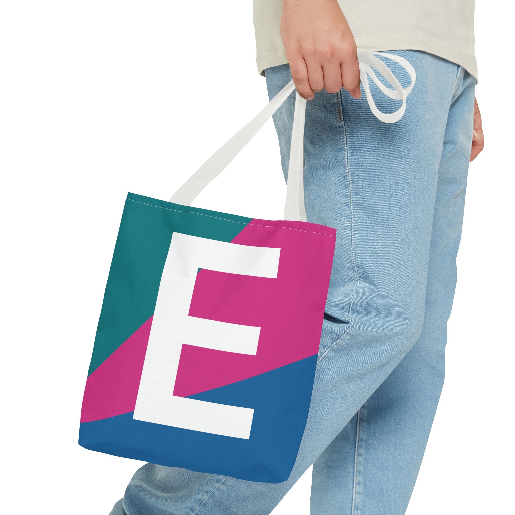 Monogram 'E' Colorblock Tote Bag — Personalized Initial E Shoulder Tote