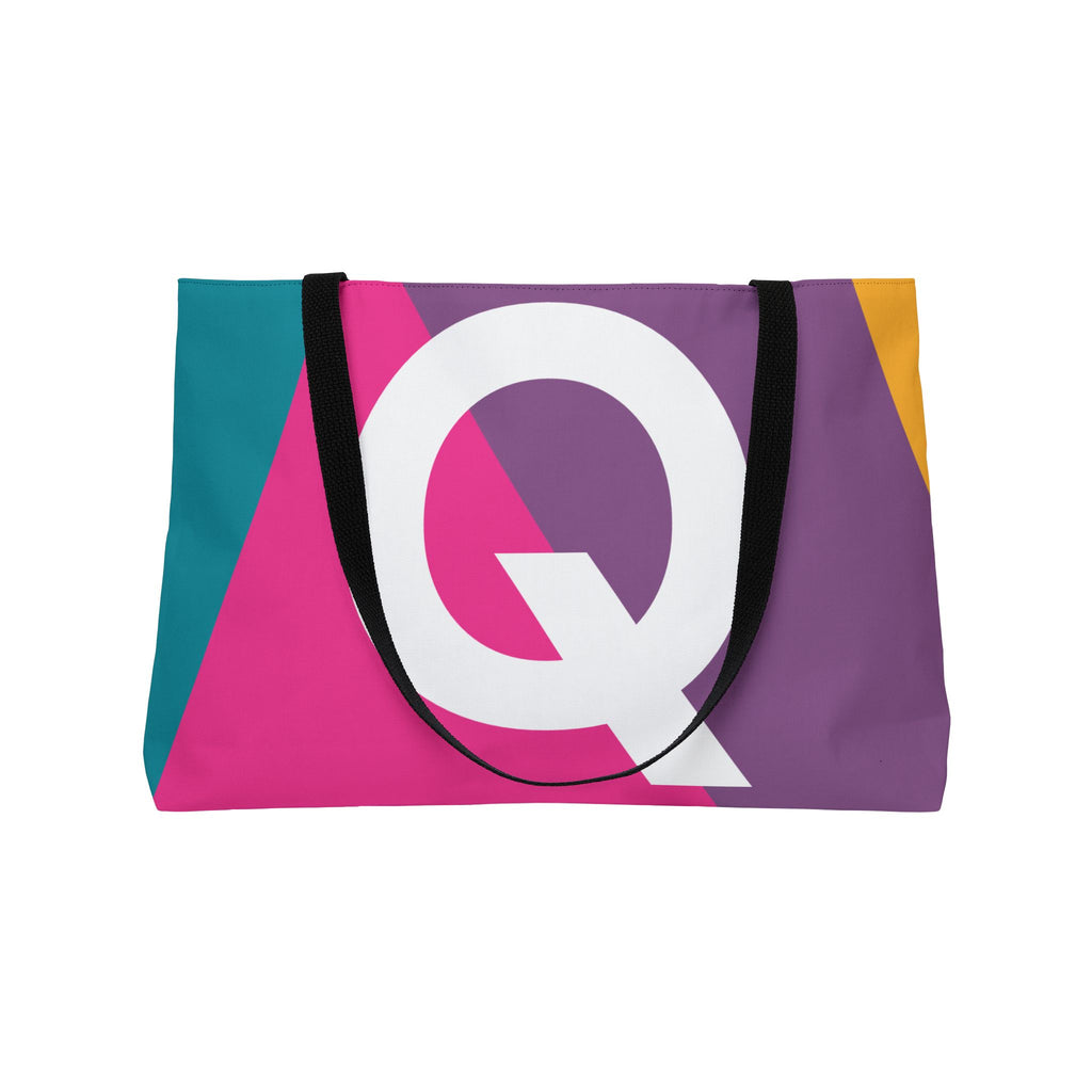 Personalized 'Q' Colorblock Tote Bag — Monogram Weekender Tote