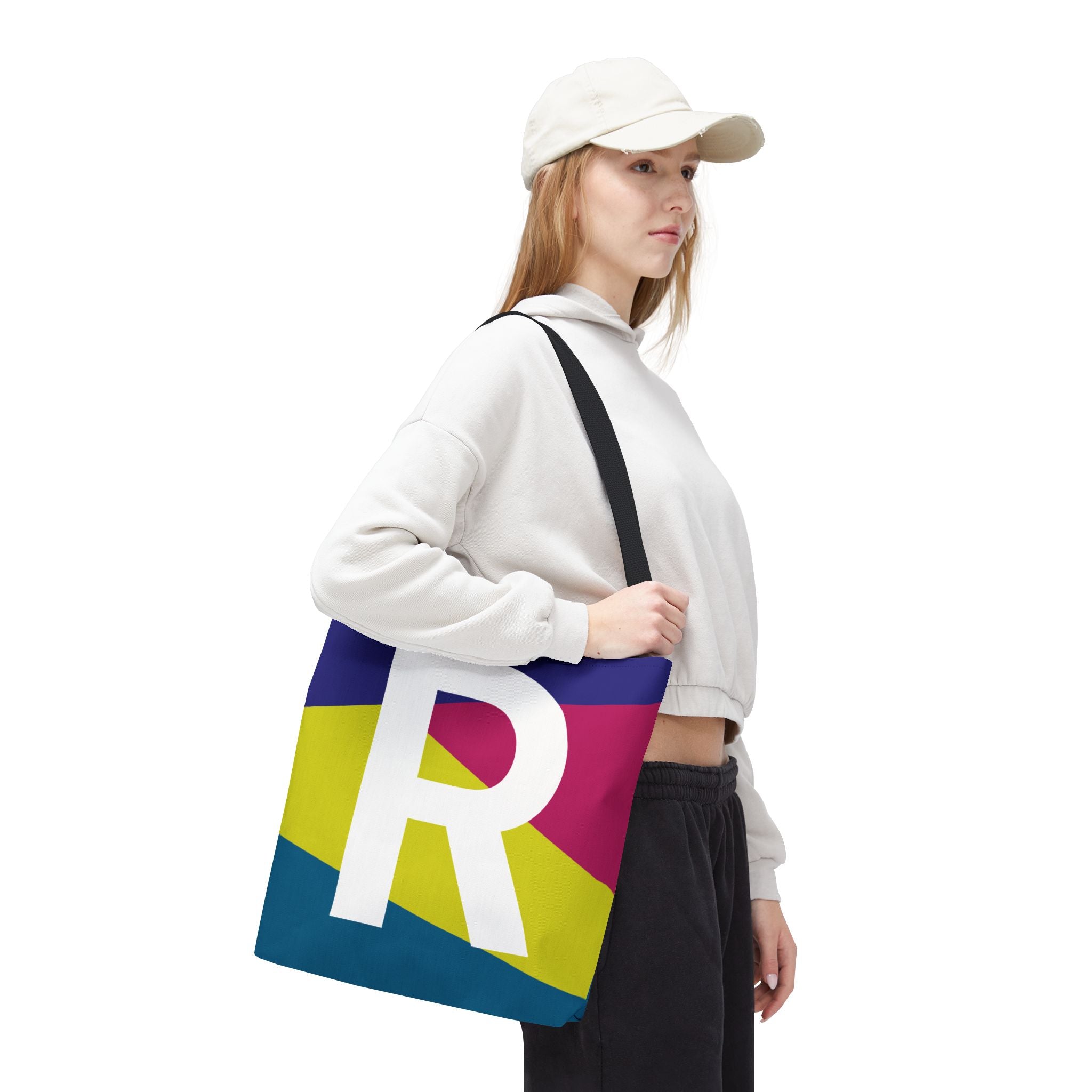 Monogram 'R' Colorblock Tote Bag — Personalized Initial R Shoulder Tote