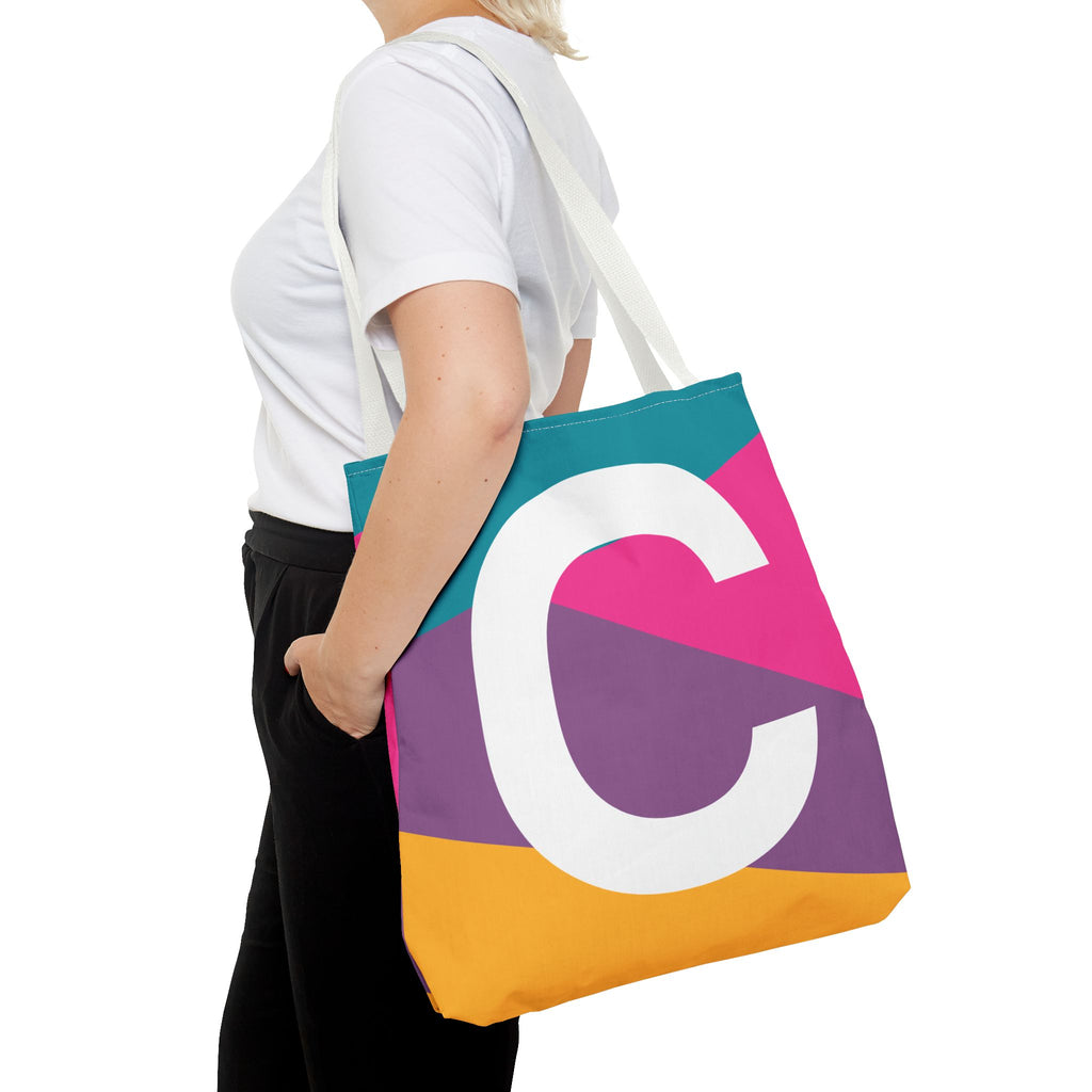Monogram 'C' Colorblock Tote Bag — Personalized Initial C Shoulder Tote