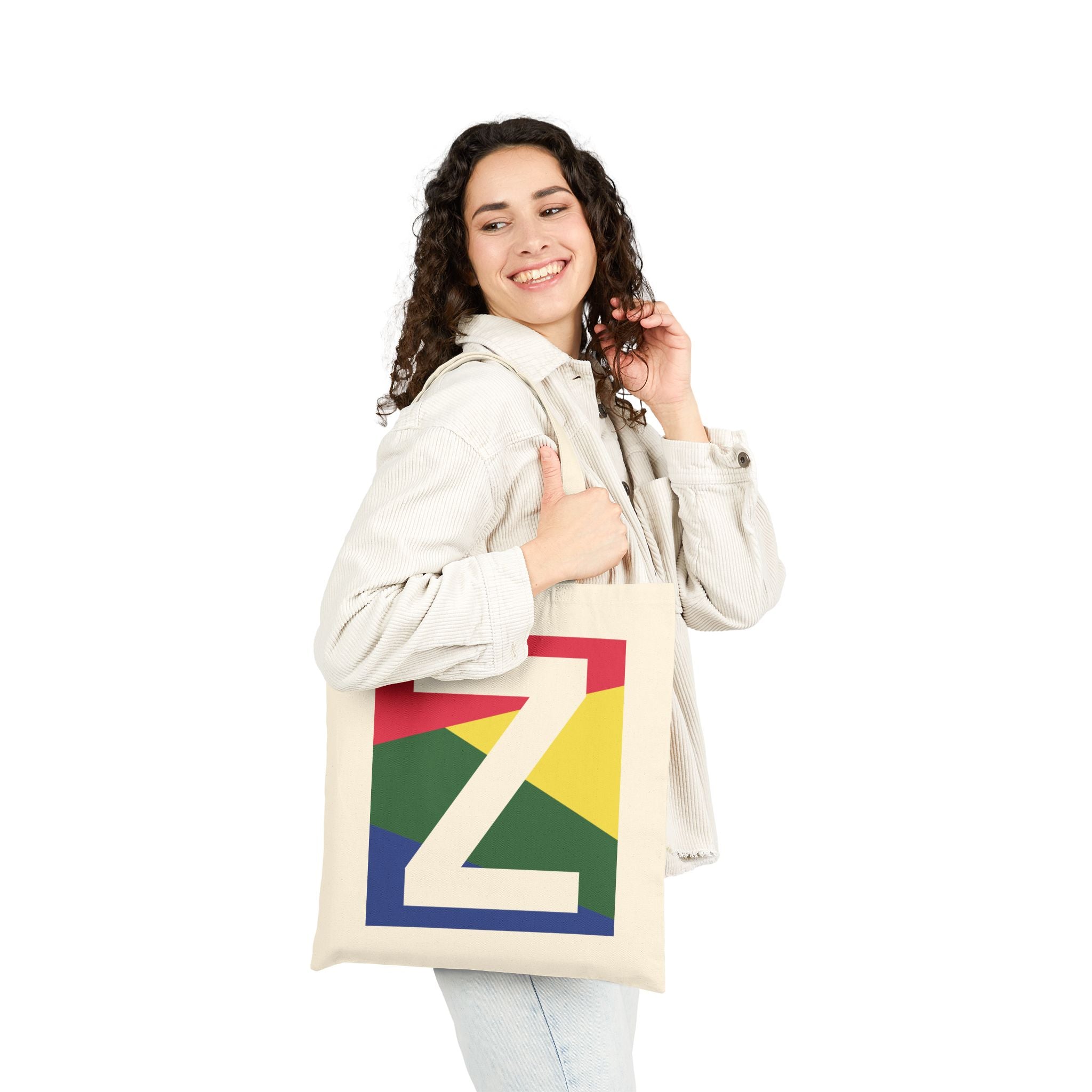 Initial Z Colorblock Canvas Tote Bag — Monogram Letter Z Reusable Grocery Tote