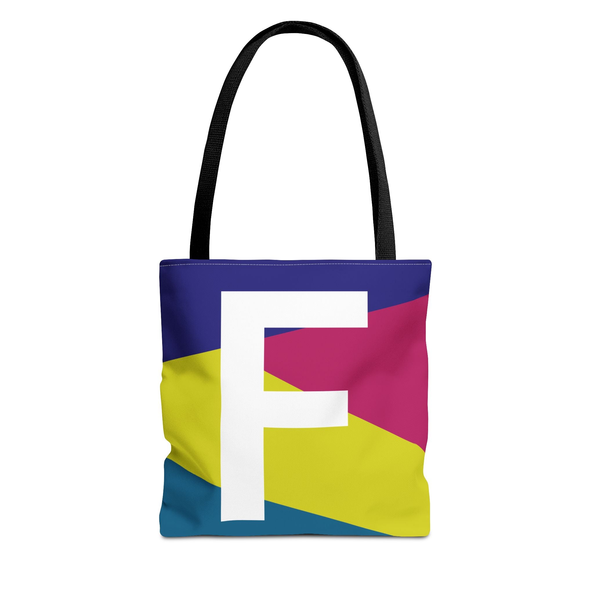 Monogram 'F' Colorblock Tote Bag — Personalized Initial F Shoulder Tote