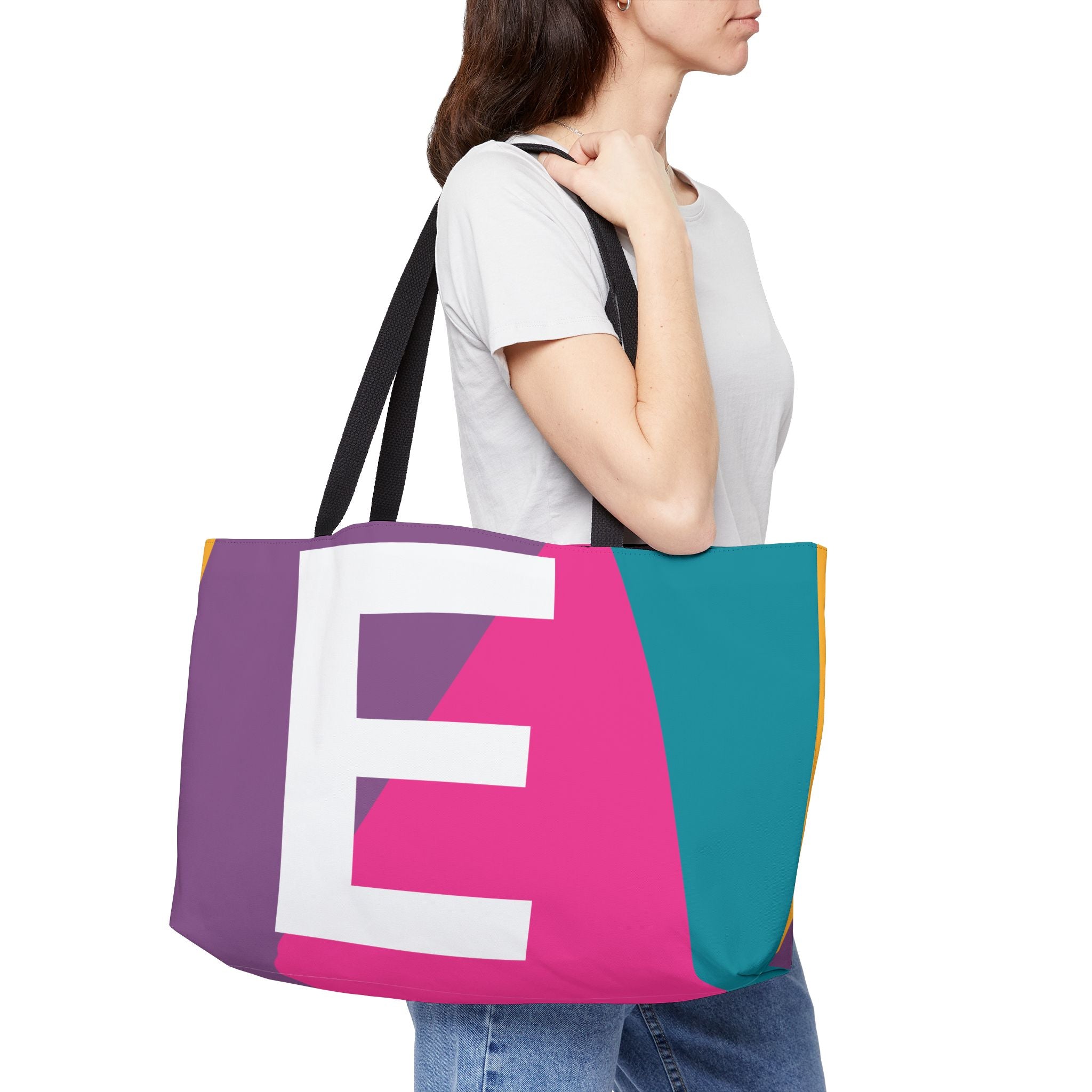 Personalized 'E' Colorblock Tote Bag — Monogram Weekender Tote