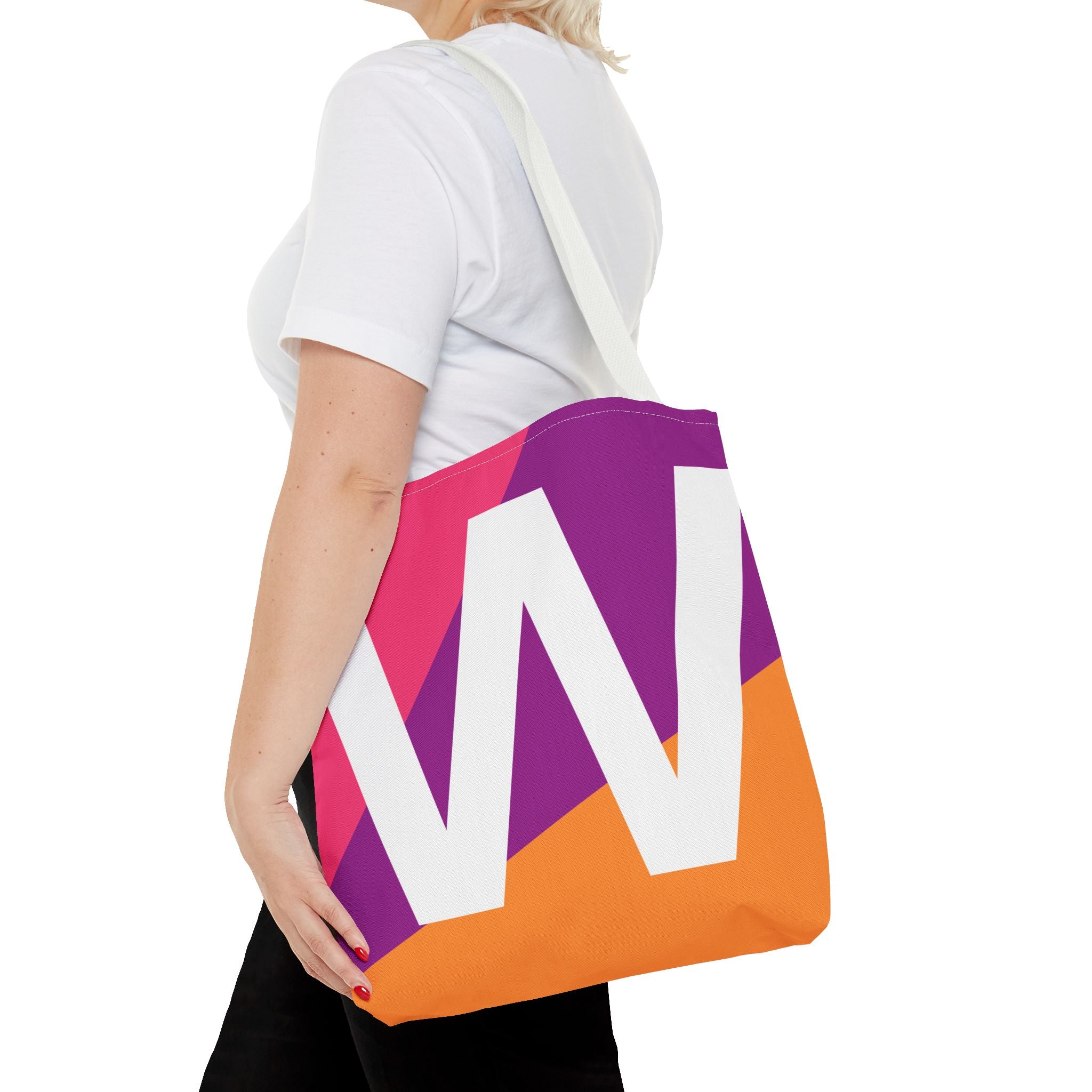 Monogram 'W' Colorblock Tote Bag — Personalized Initial W Shoulder Tote