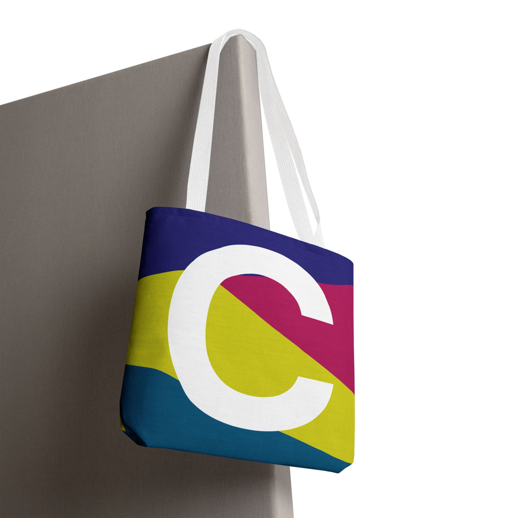 Monogram 'C' Colorblock Tote Bag — Personalized Initial C Shoulder Tote