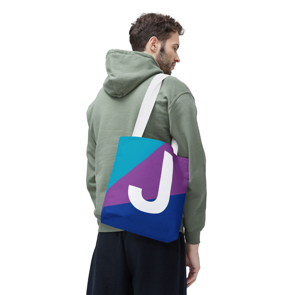 Monogram 'J' Colorblock Tote Bag — Personalized Initial J Shoulder Tote