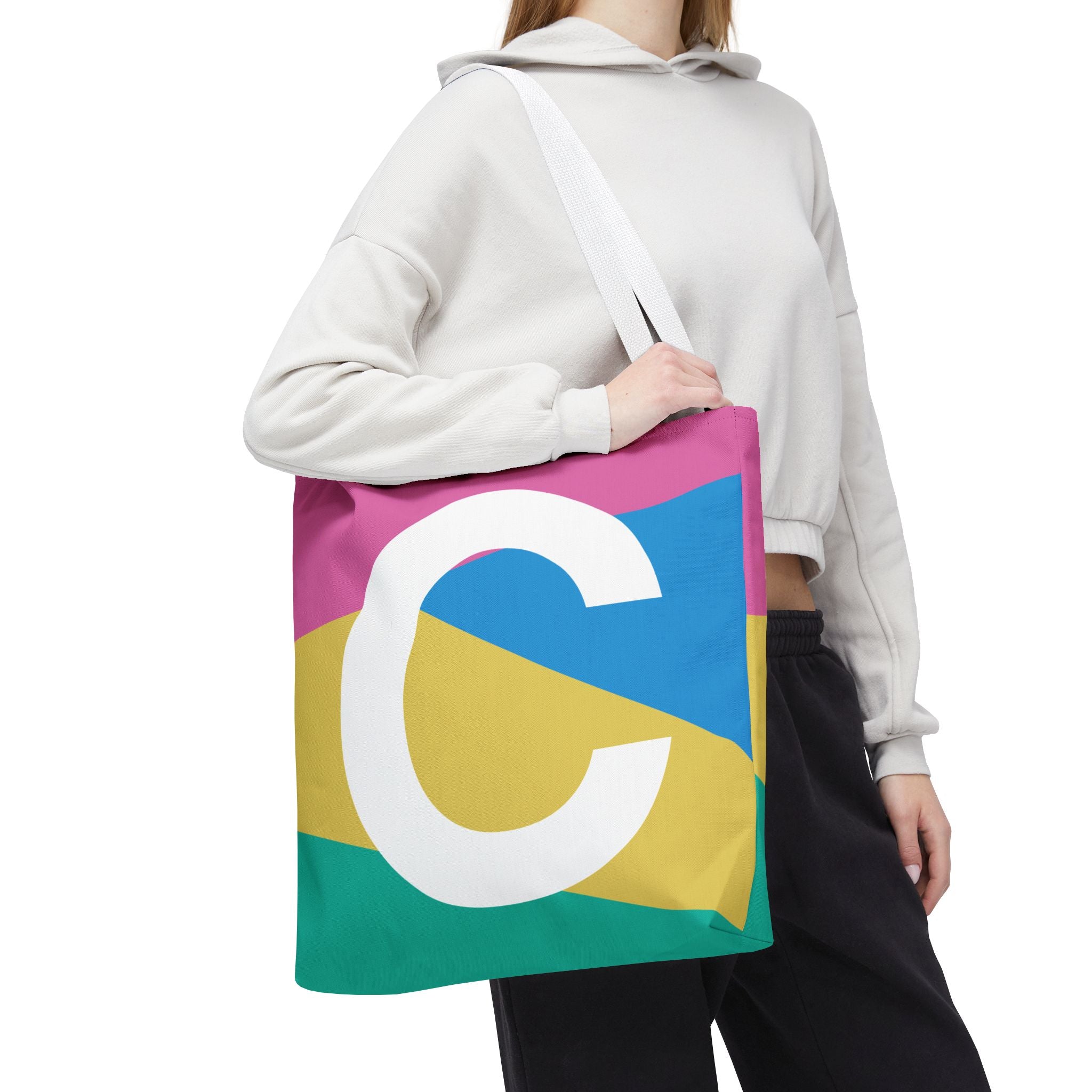 Monogram 'C' Colorblock Tote Bag — Personalized Initial C Shoulder Tote