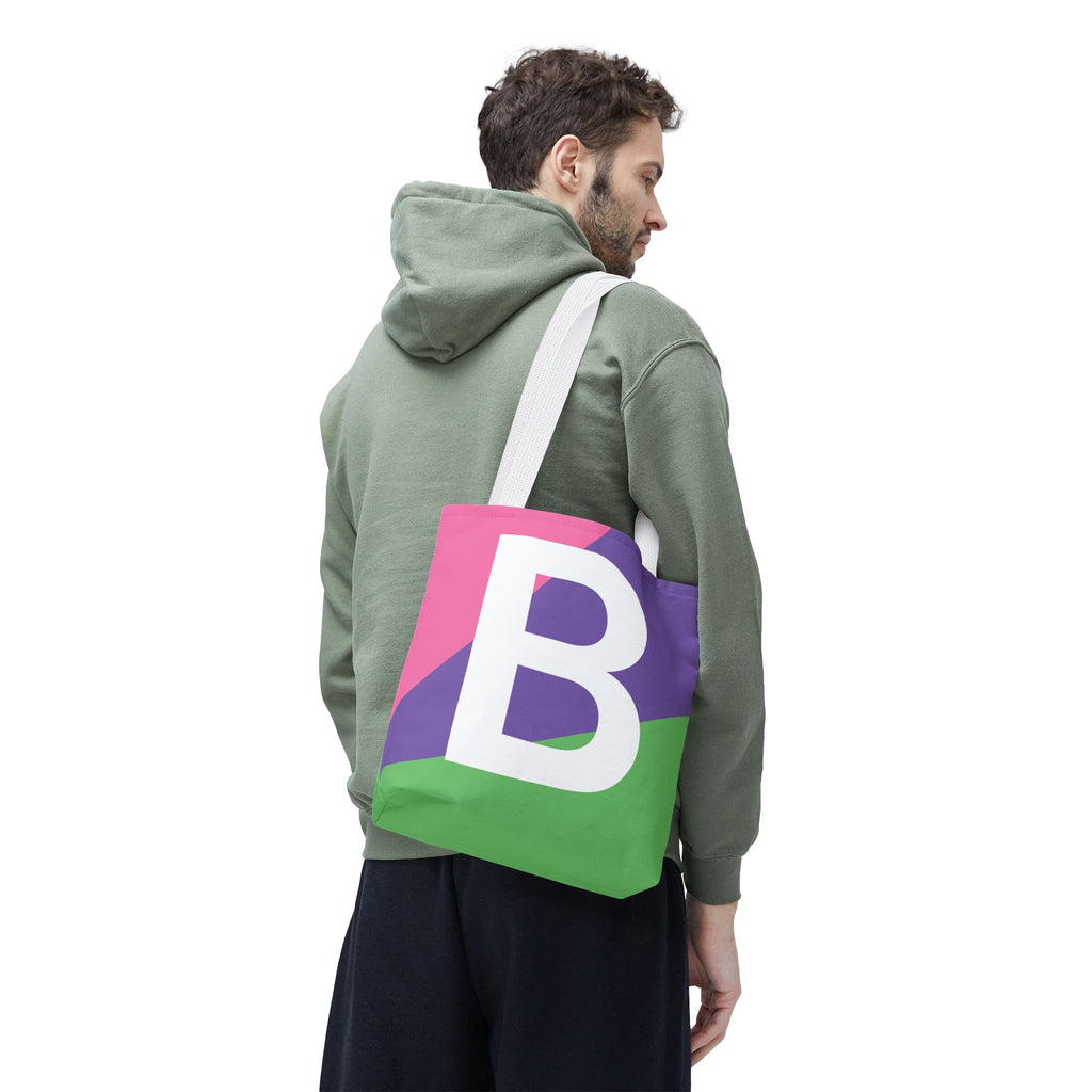 Monogram 'B' Colorblock Tote Bag — Personalized Initial B Shoulder Tote