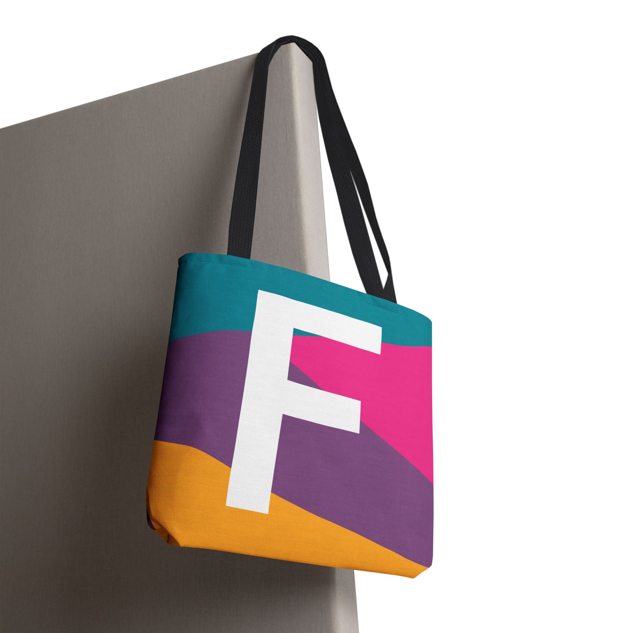 Monogram 'F' Colorblock Tote Bag — Personalized Initial F Shoulder Tote