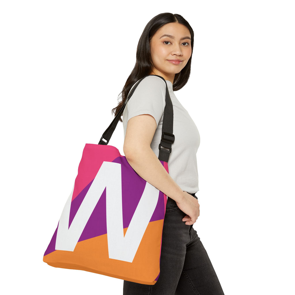Initial Letter 'W' Colorblock Adjustable Tote Bag — Monogram Alphabet Shoulder Bag
