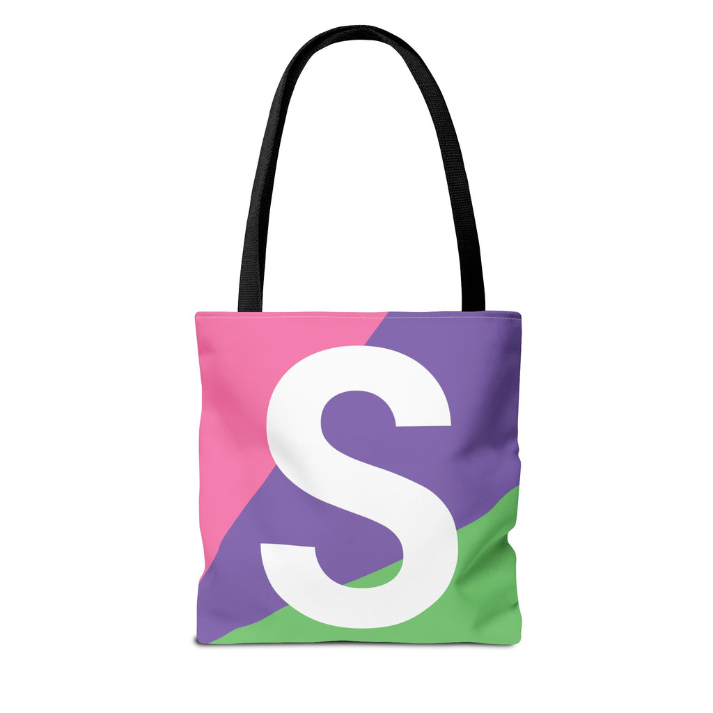 Monogram 'S' Colorblock Tote Bag — Personalized Initial S Shoulder Tote