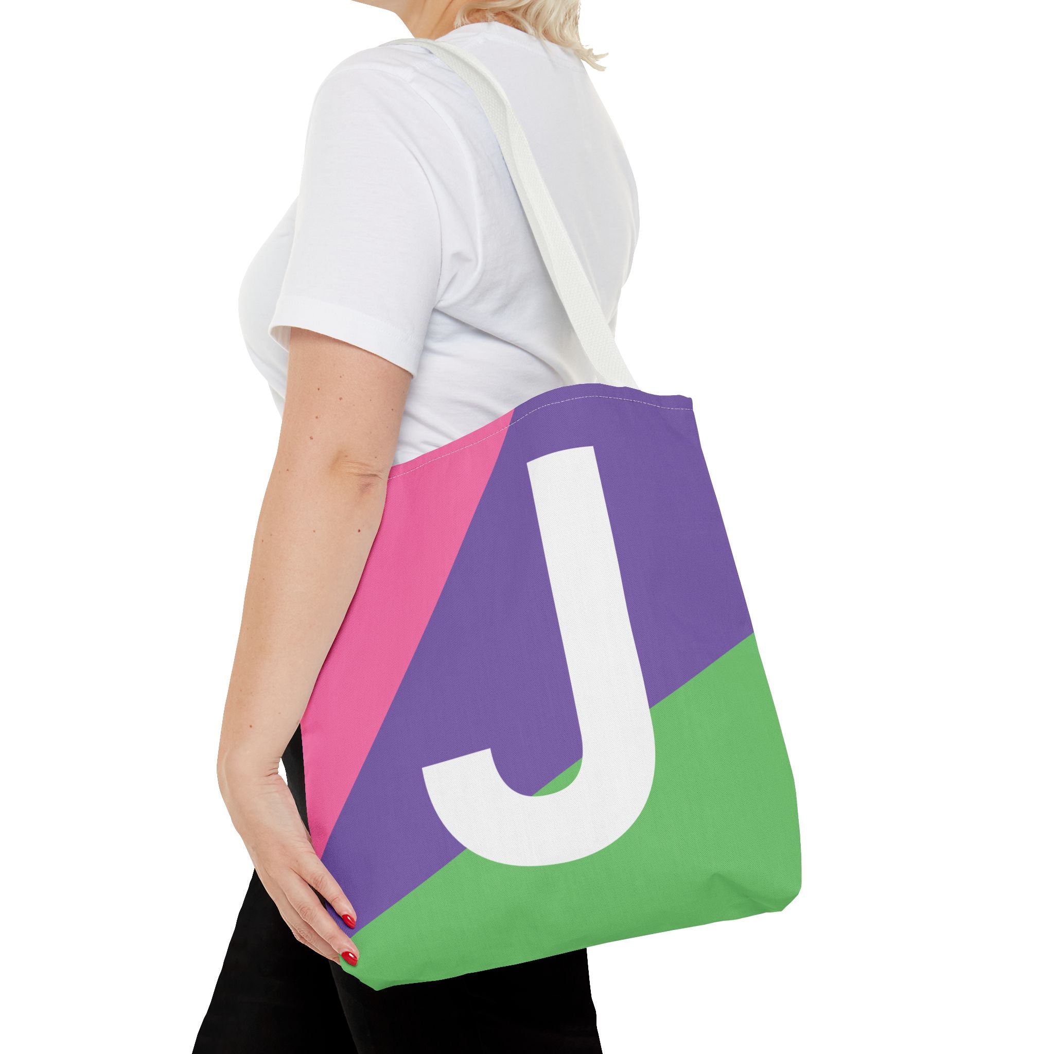 Monogram 'J' Colorblock Tote Bag — Personalized Initial J Shoulder Tote