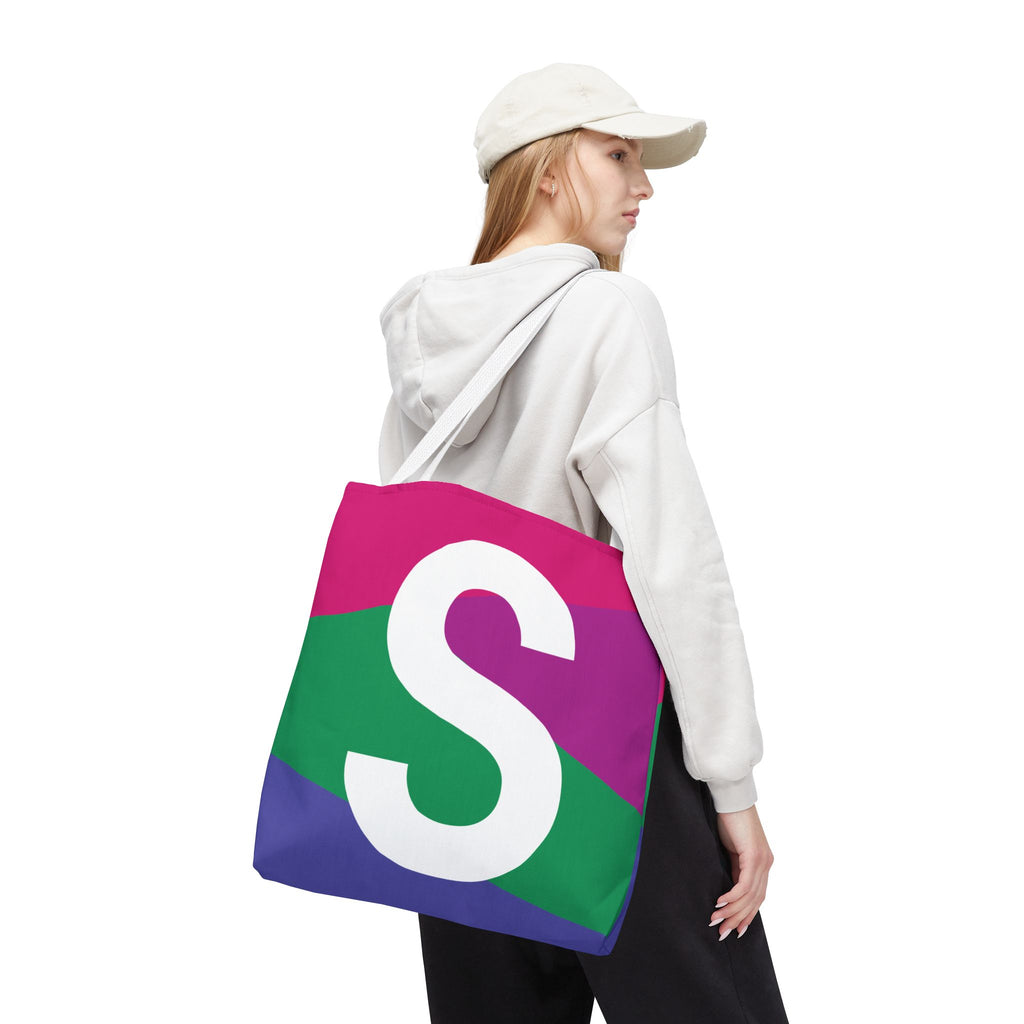 Monogram 'S' Colorblock Tote Bag — Personalized Initial S Shoulder Tote
