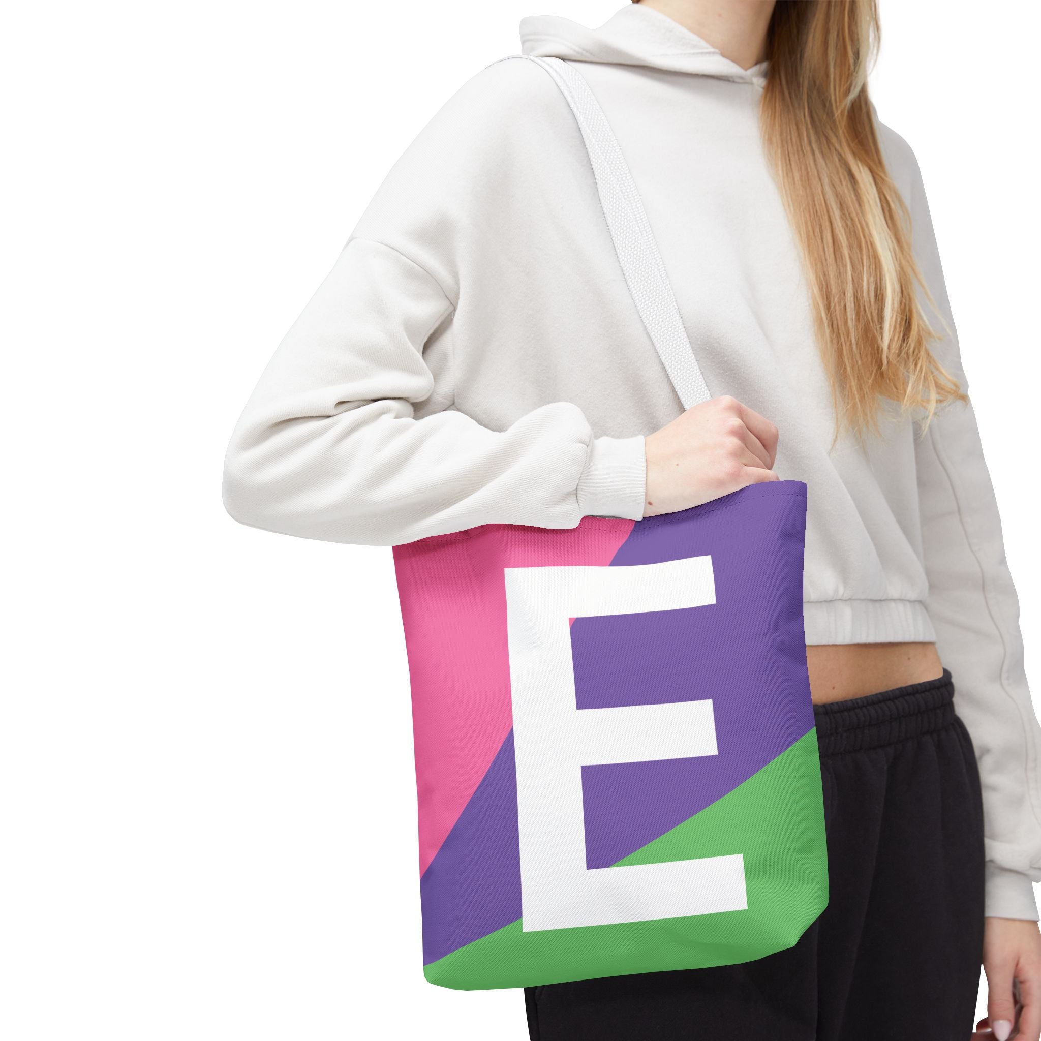 Monogram 'E' Colorblock Tote Bag — Personalized Initial E Shoulder Tote