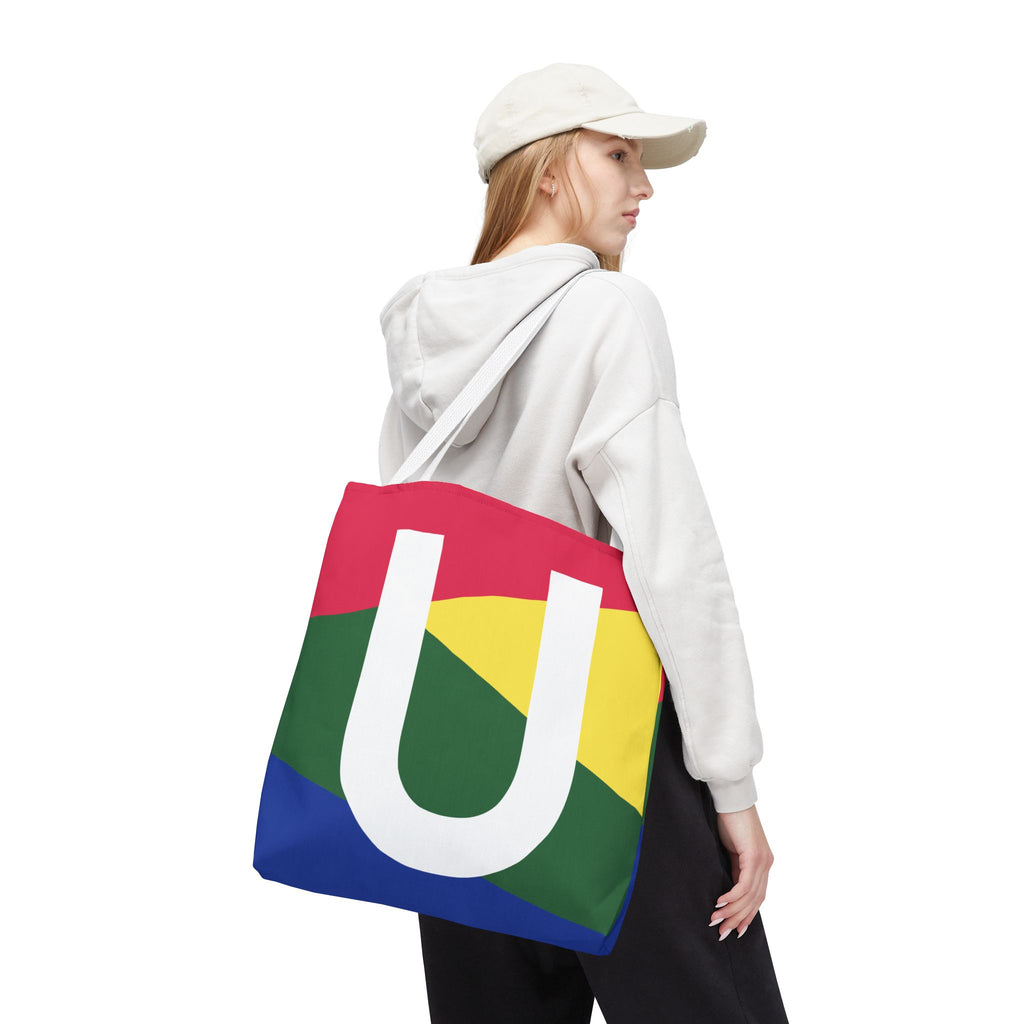 Monogram 'U' Colorblock Tote Bag — Personalized Initial U Shoulder Tote