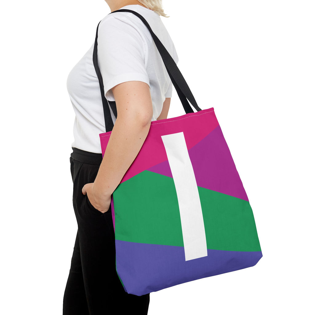 Monogram 'I' Colorblock Tote Bag — Personalized Initial I Shoulder Tote