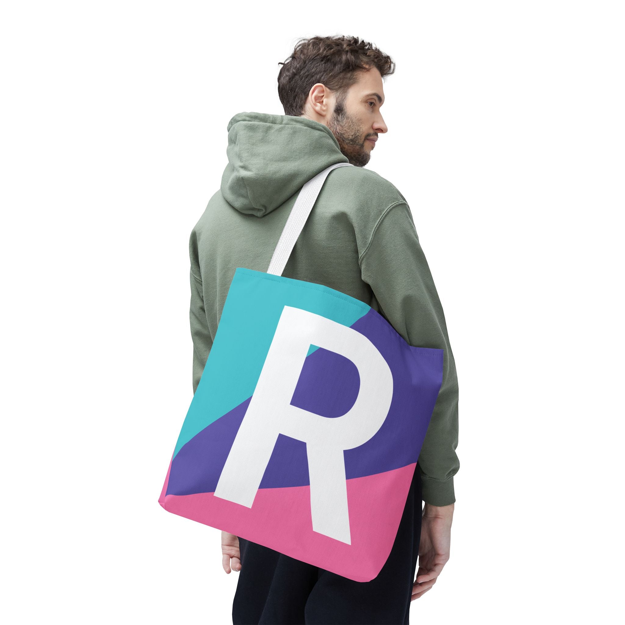 Monogram 'R' Colorblock Tote Bag — Personalized Initial R Shoulder Tote