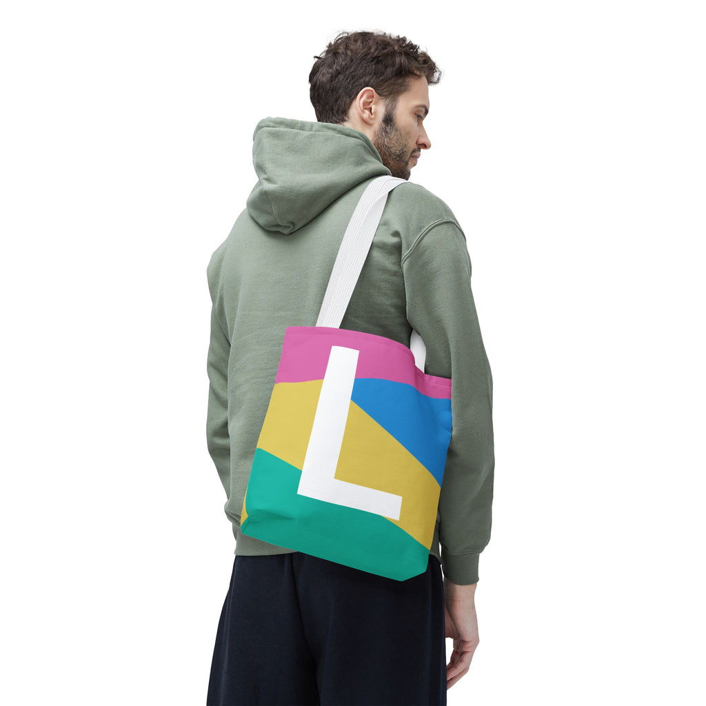 Monogram 'L' Colorblock Tote Bag — Personalized Initial L Shoulder Tote