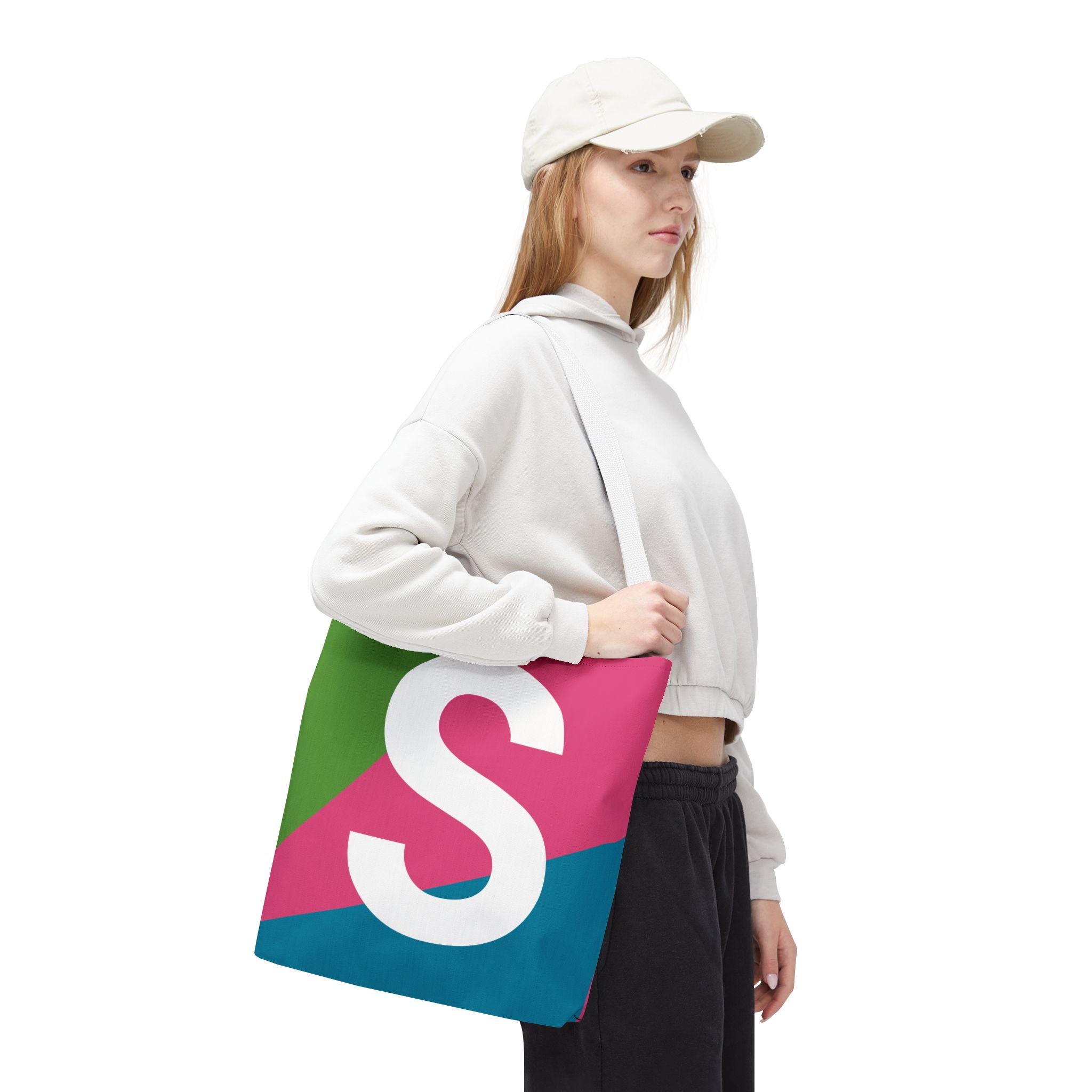 Monogram 'S' Colorblock Tote Bag — Personalized Initial S Shoulder Tote