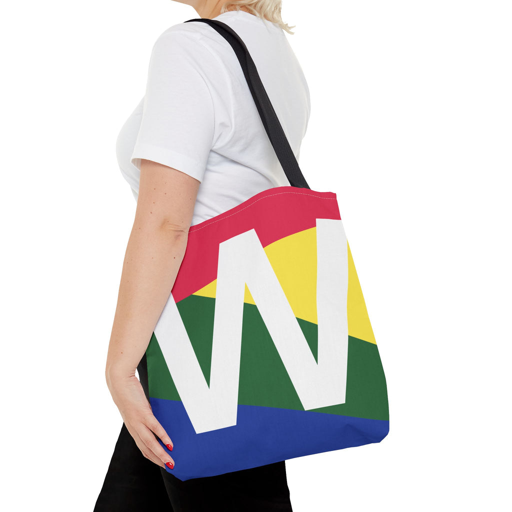 Monogram 'W' Colorblock Tote Bag — Personalized Initial W Shoulder Tote