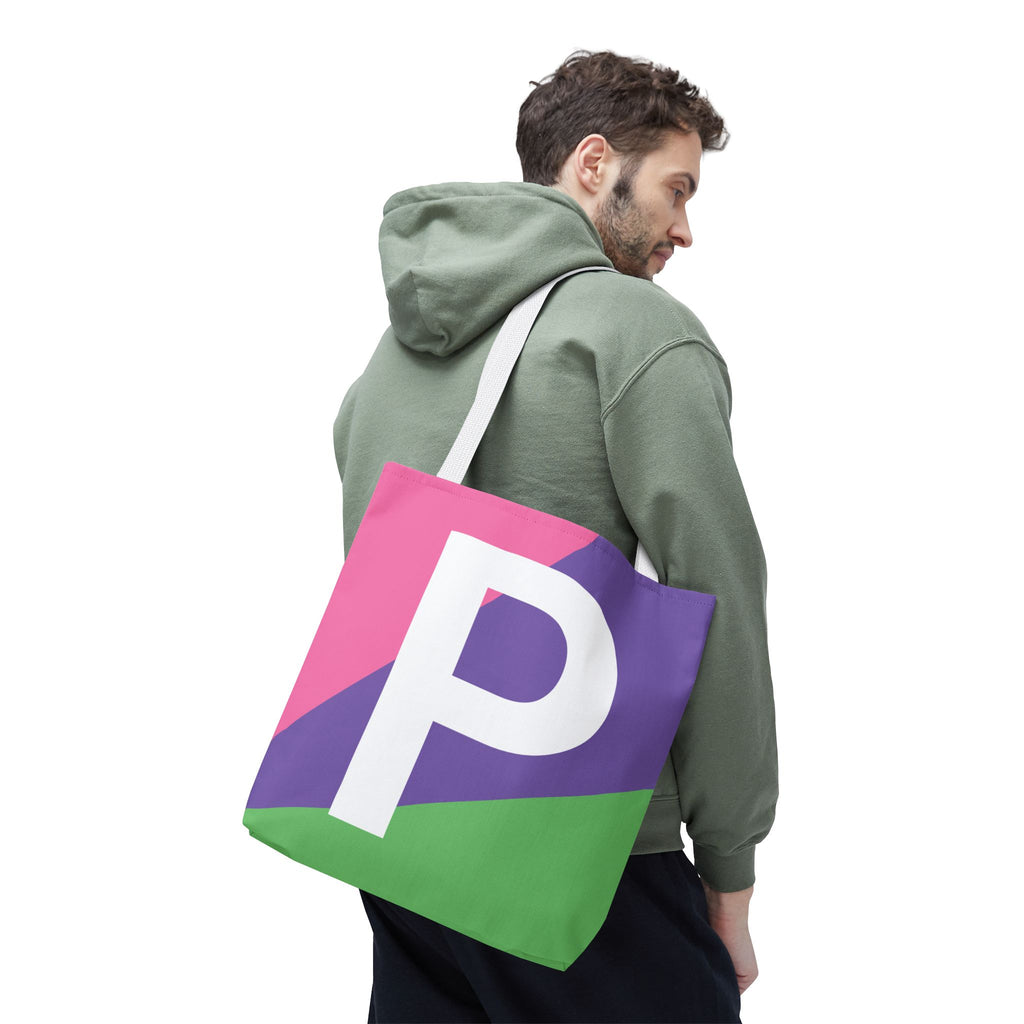 Monogram 'P' Colorblock Tote Bag — Personalized Initial P Shoulder Tote