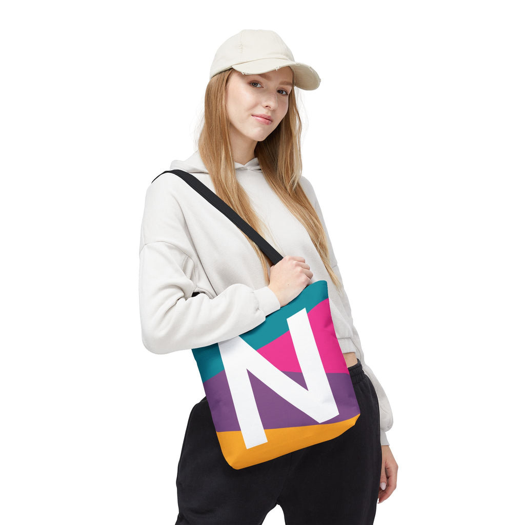 Monogram 'N' Colorblock Tote Bag — Personalized Initial N Shoulder Tote